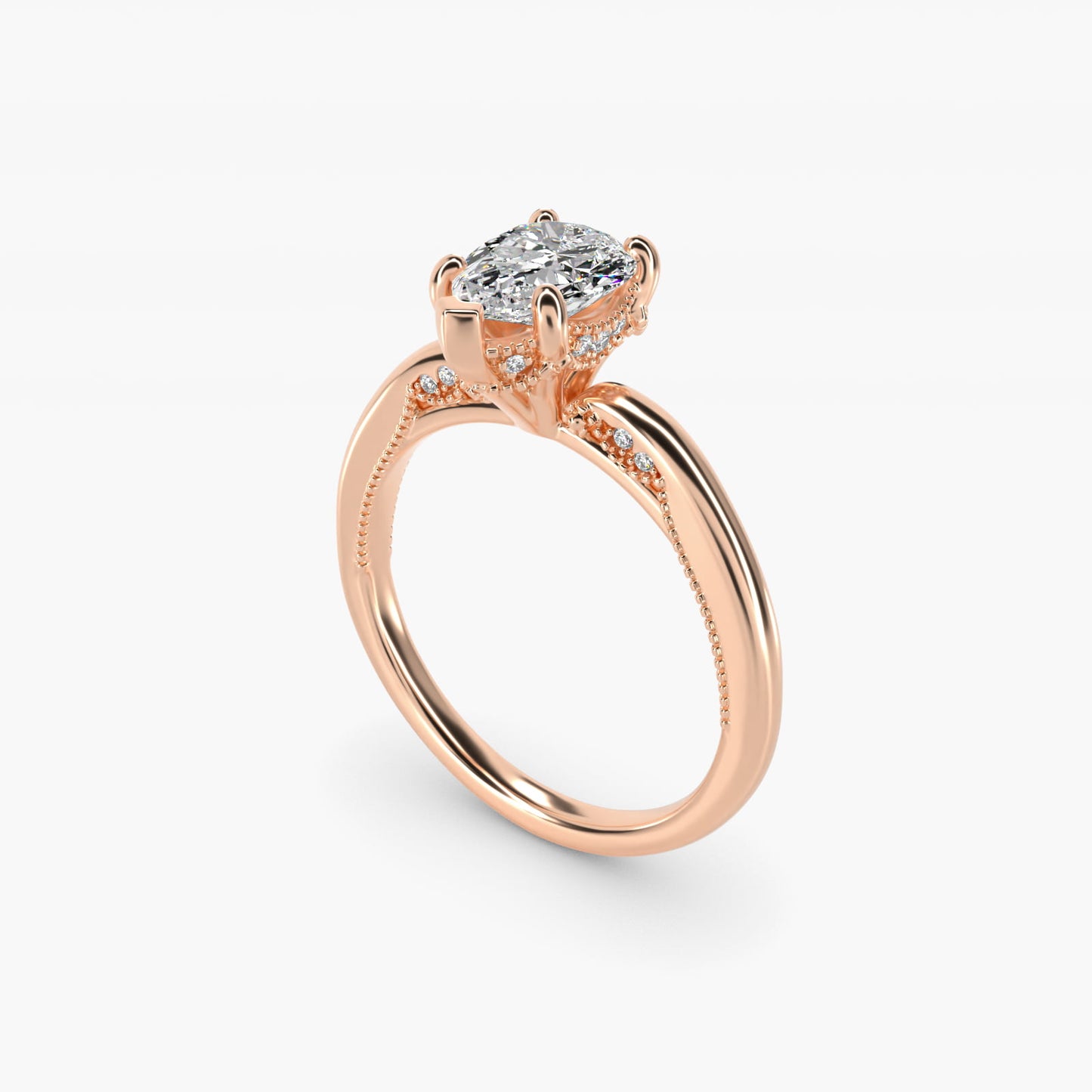 Lace Bridge Solitaire Plus Hidden Halo Diamond Engagement Ring in 14k Rose Gold (1/5 ct. tw.) - Pear Center