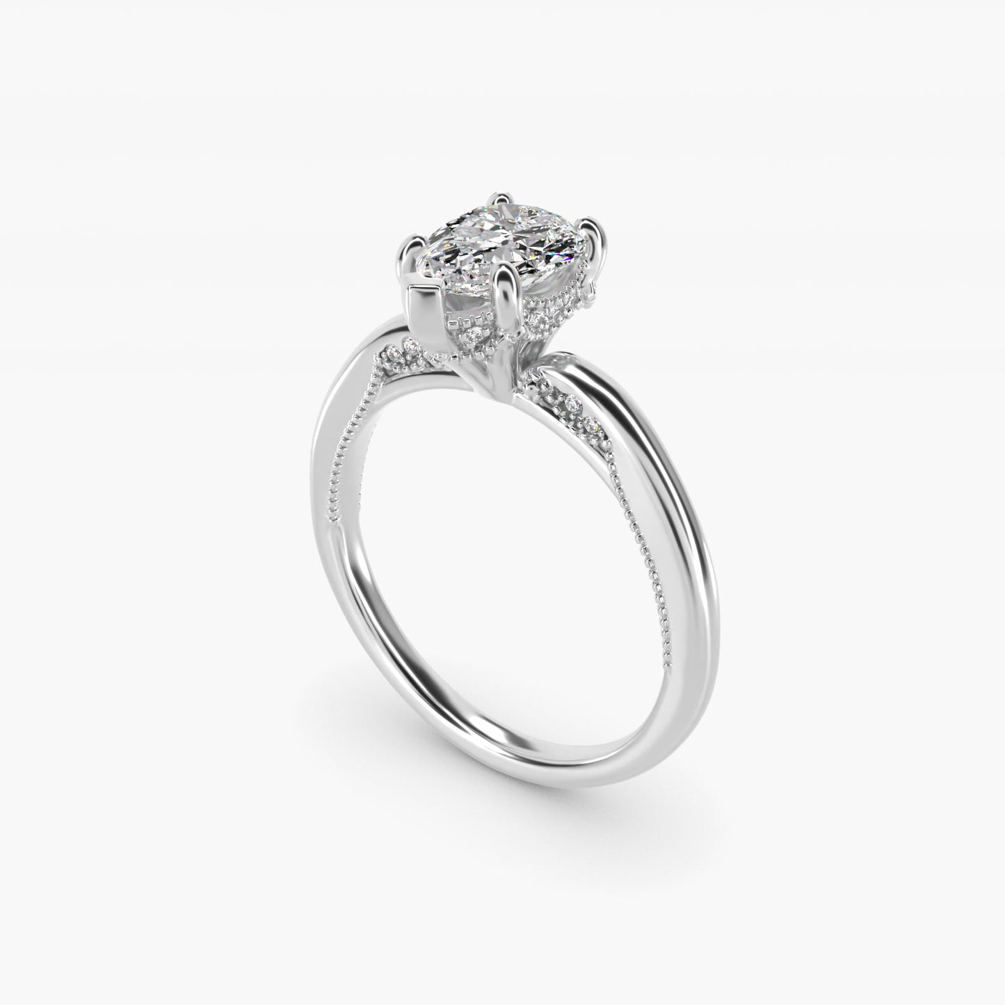 Lace Bridge Solitaire Plus Hidden Halo Diamond Engagement Ring in 14k White Gold (1/5 ct. tw.) - Pear Center