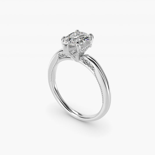 Lace Bridge Solitaire Plus Hidden Halo Diamond Engagement Ring in 18k White Gold (1/5 ct. tw.) - Pear Center