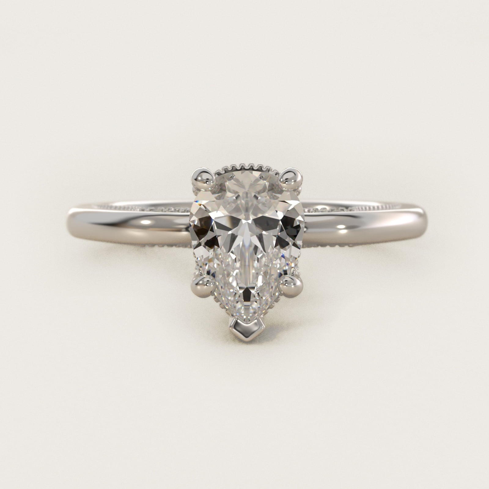 Lace Bridge Solitaire Plus Hidden Halo Diamond Engagement Ring in 14k White Gold (1/5 ct. tw.) - Pear Center