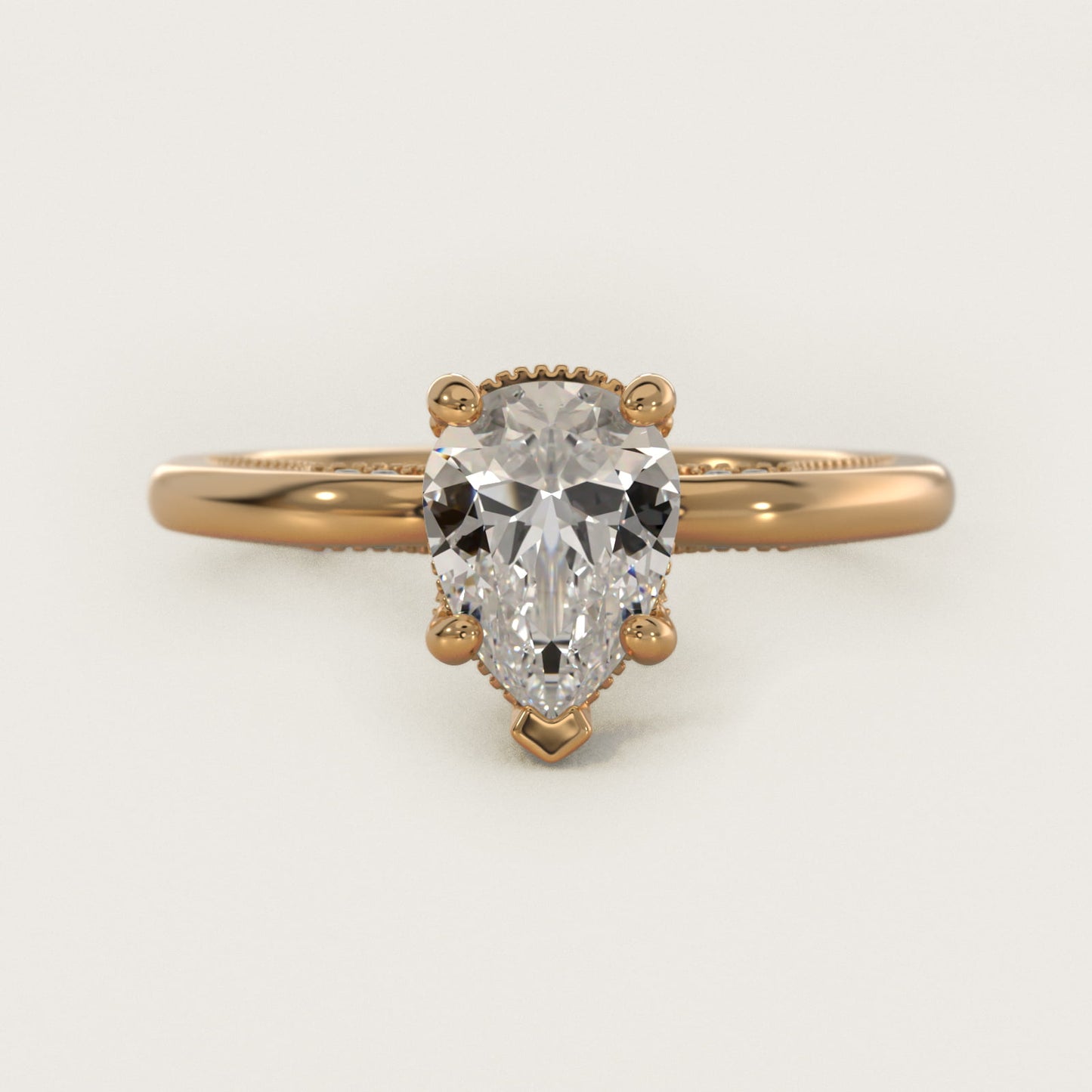 Lace Bridge Solitaire Plus Hidden Halo Diamond Engagement Ring in 18k Yellow Gold (1/5 ct. tw.) - Pear Center