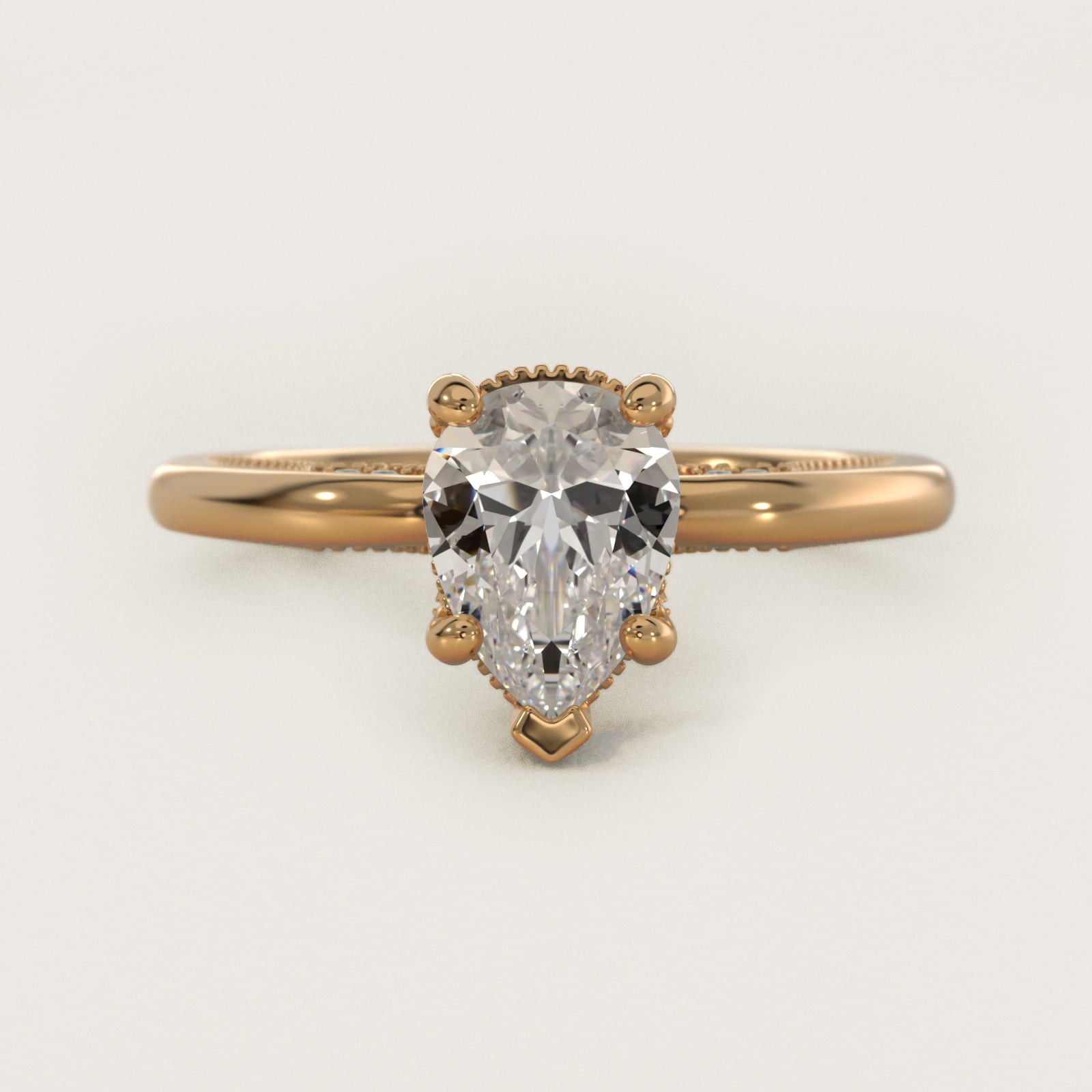 Lace Bridge Solitaire Plus Hidden Halo Diamond Engagement Ring in 18k Yellow Gold (1/5 ct. tw.) - Pear Center