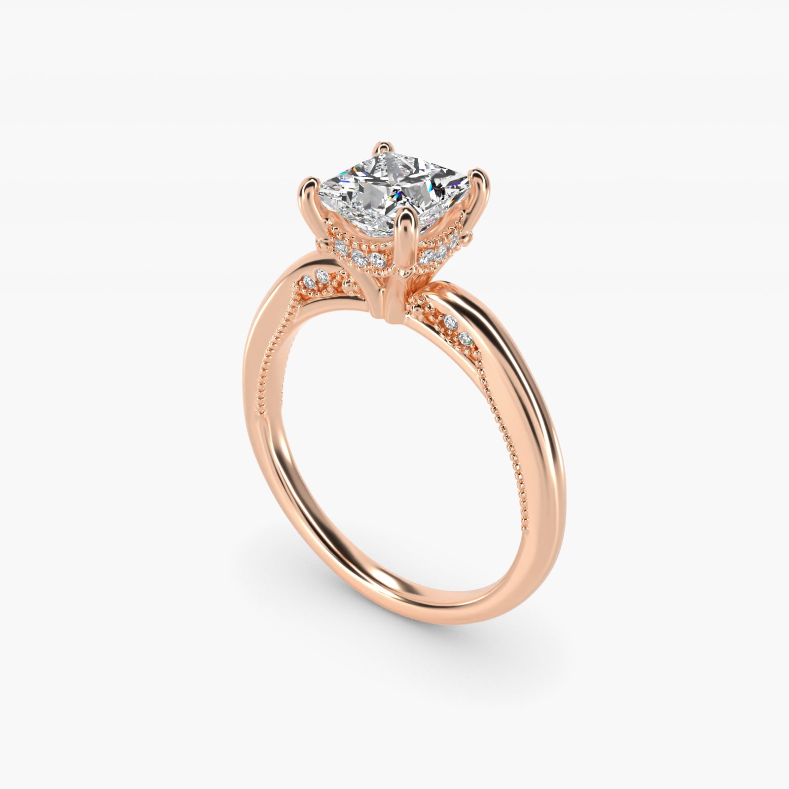 Lace Bridge Solitaire Plus Hidden Halo Diamond Engagement Ring in 14k Rose Gold (1/5 ct. tw.) - Princess Center