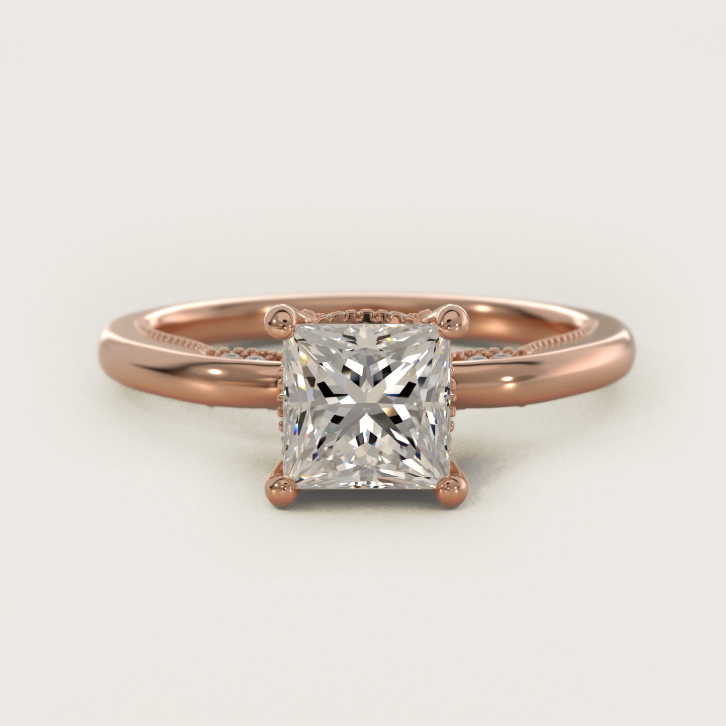 Lace Bridge Solitaire Plus Hidden Halo Diamond Engagement Ring in 14k Rose Gold (1/5 ct. tw.) - Princess Center