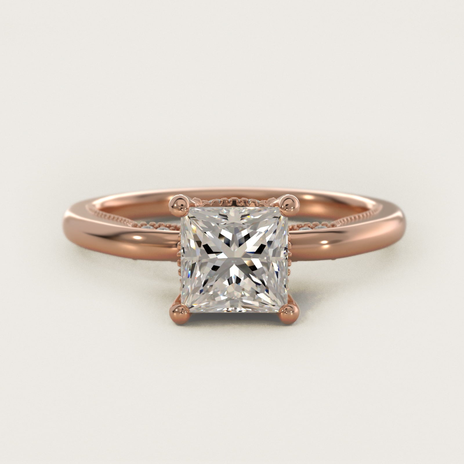 Lace Bridge Solitaire Plus Hidden Halo Diamond Engagement Ring in 14k Rose Gold (1/5 ct. tw.) - Princess Center