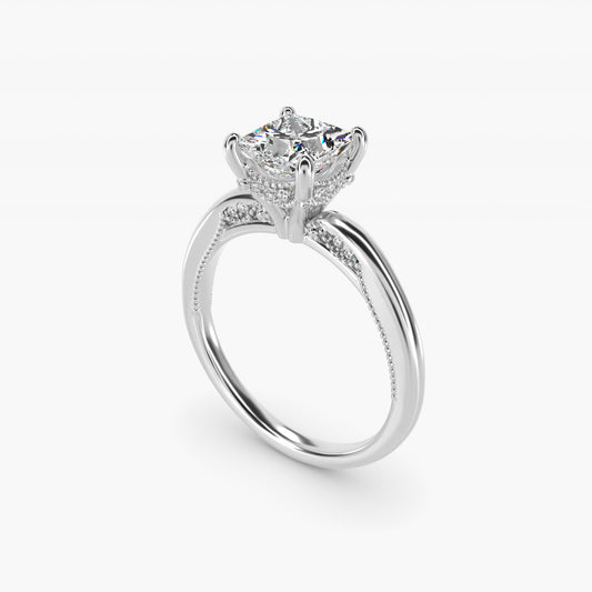 Lace Bridge Solitaire Plus Hidden Halo Diamond Engagement Ring in 18k White Gold (1/5 ct. tw.) - Princess Center