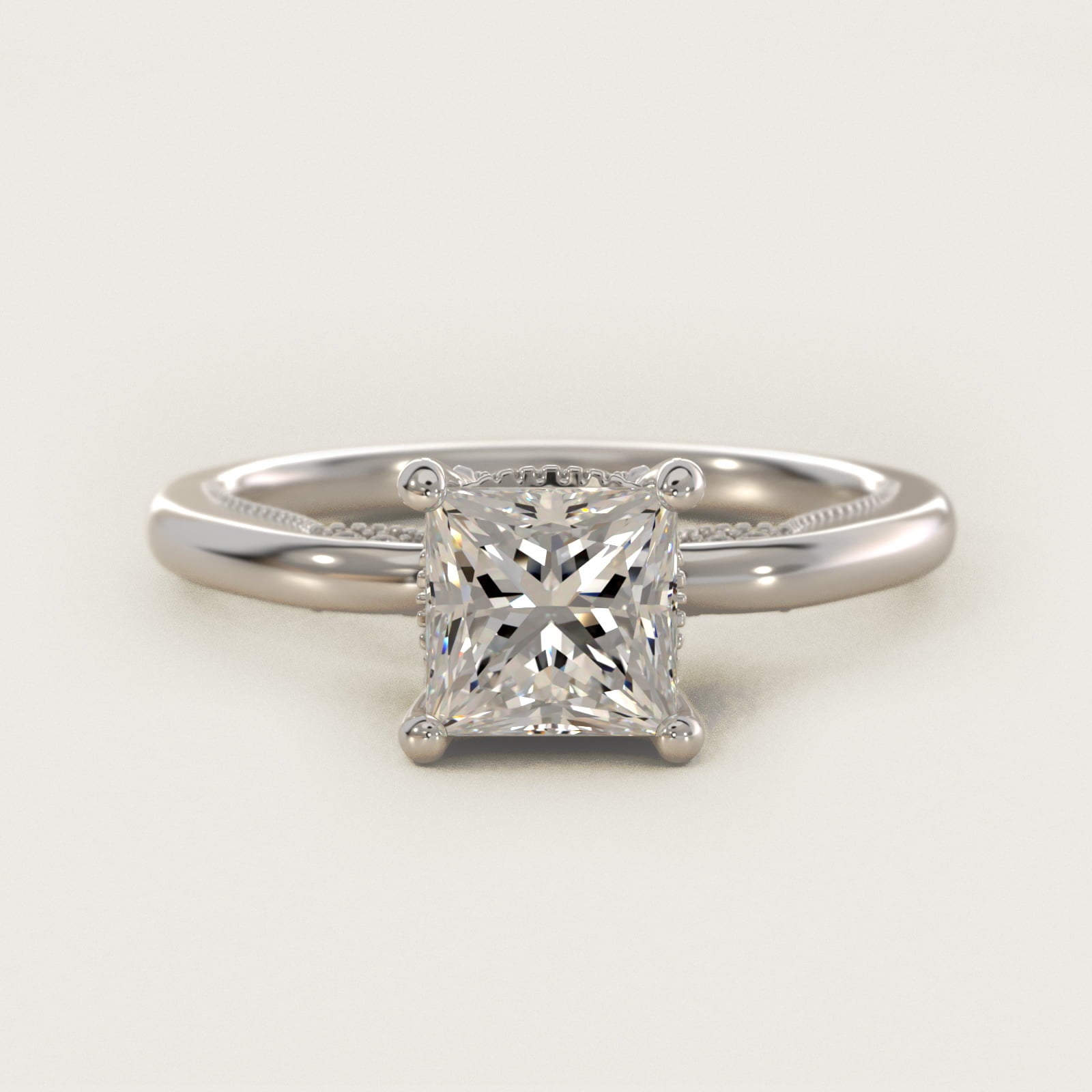 Lace Bridge Solitaire Plus Hidden Halo Diamond Engagement Ring in 18k White Gold (1/5 ct. tw.) - Princess Center