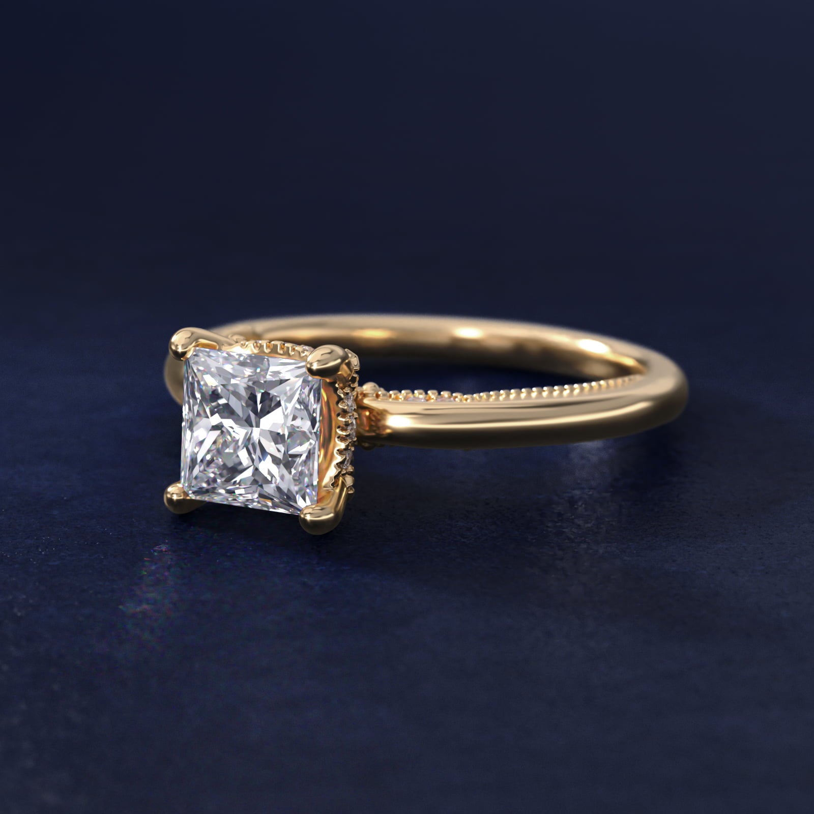Lace Bridge Solitaire Plus Hidden Halo Diamond Engagement Ring in 14k Yellow Gold (1/5 ct. tw.) - Princess Center