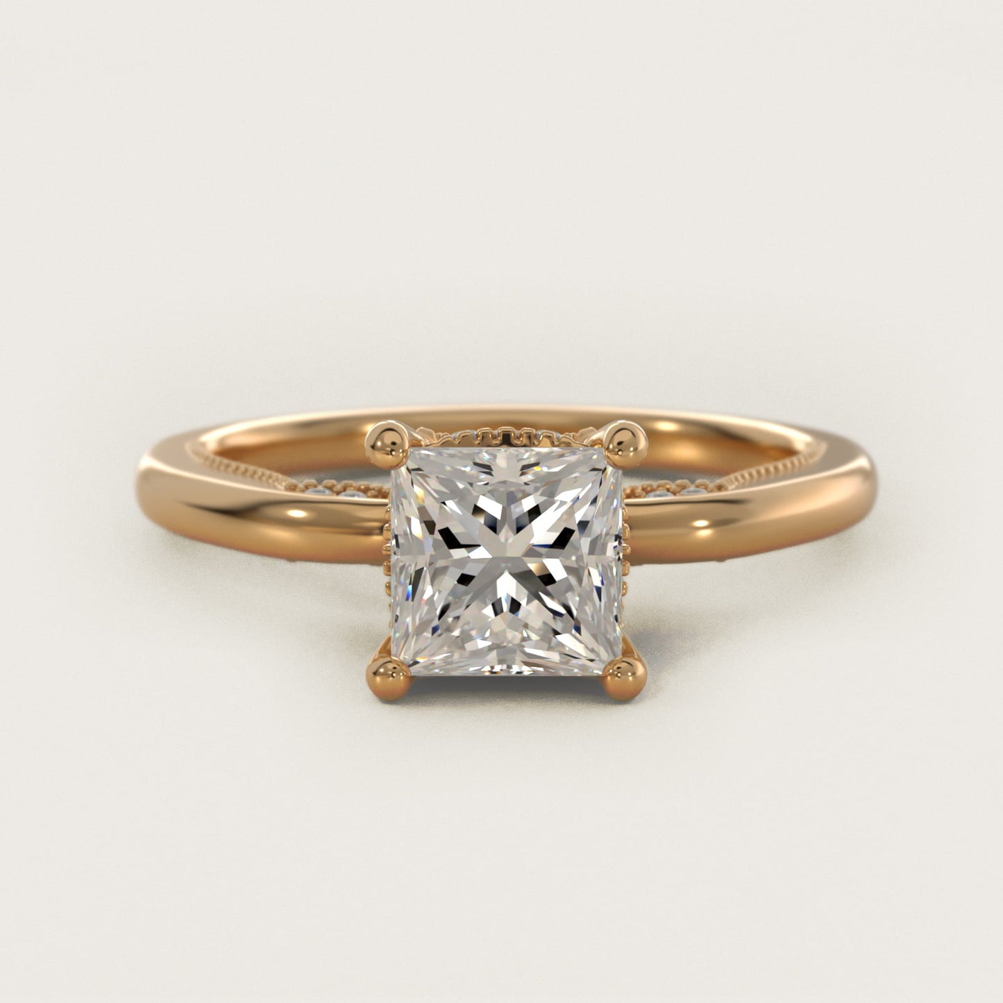Lace Bridge Solitaire Plus Hidden Halo Diamond Engagement Ring in 14k Yellow Gold (1/5 ct. tw.) - Princess Center