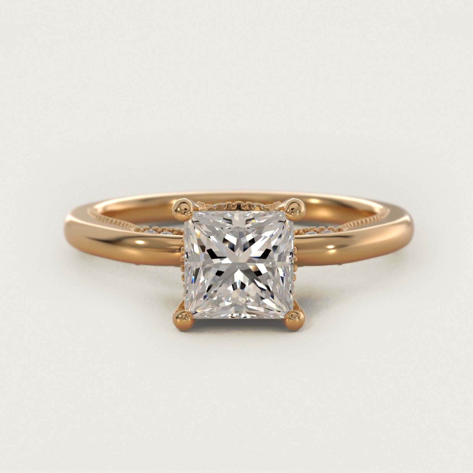 Lace Bridge Solitaire Plus Hidden Halo Diamond Engagement Ring in 14k Yellow Gold (1/5 ct. tw.) - Princess Center
