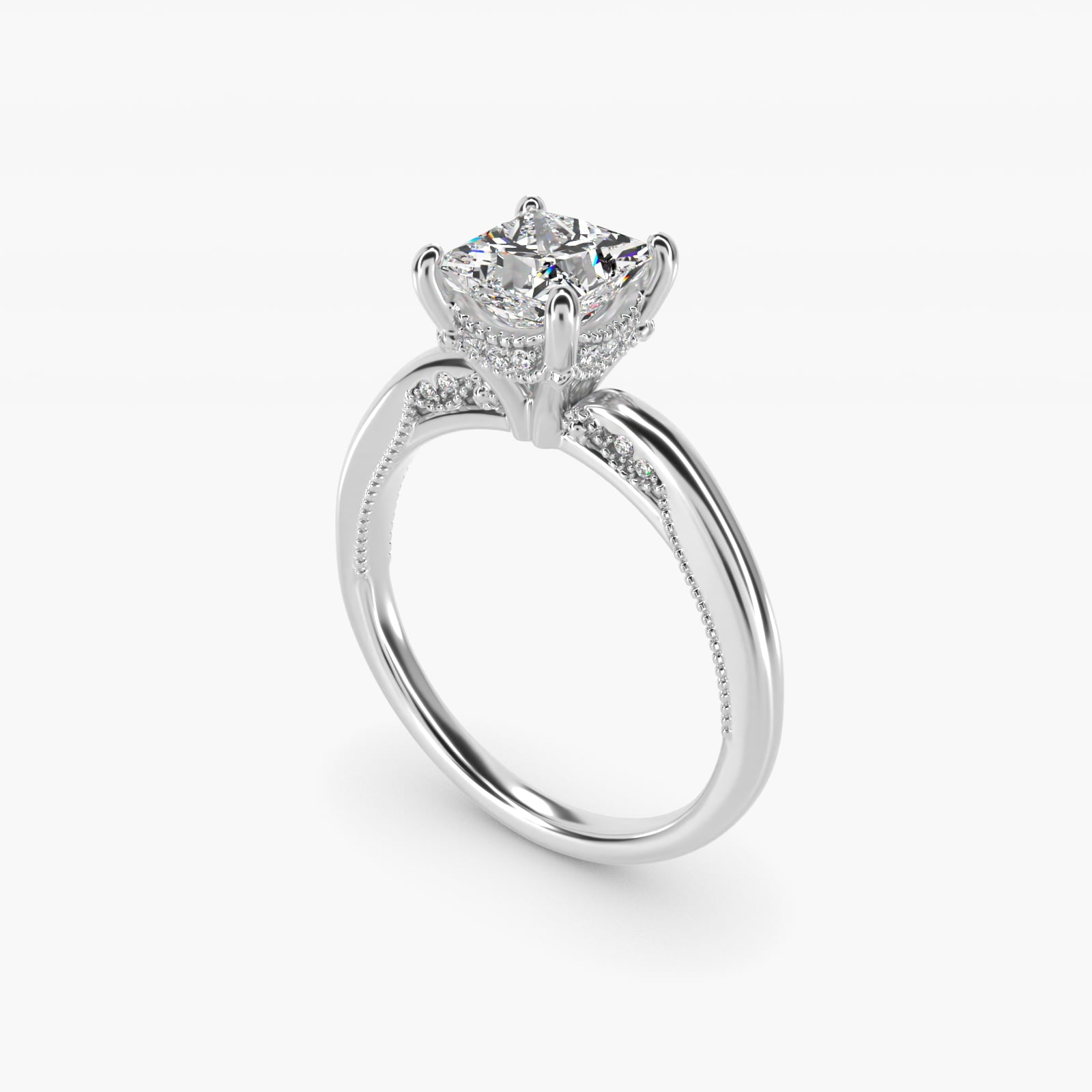 Lace Bridge Solitaire Plus Hidden Halo Diamond Engagement Ring in Platinum (1/5 ct. tw.) - Princess Center