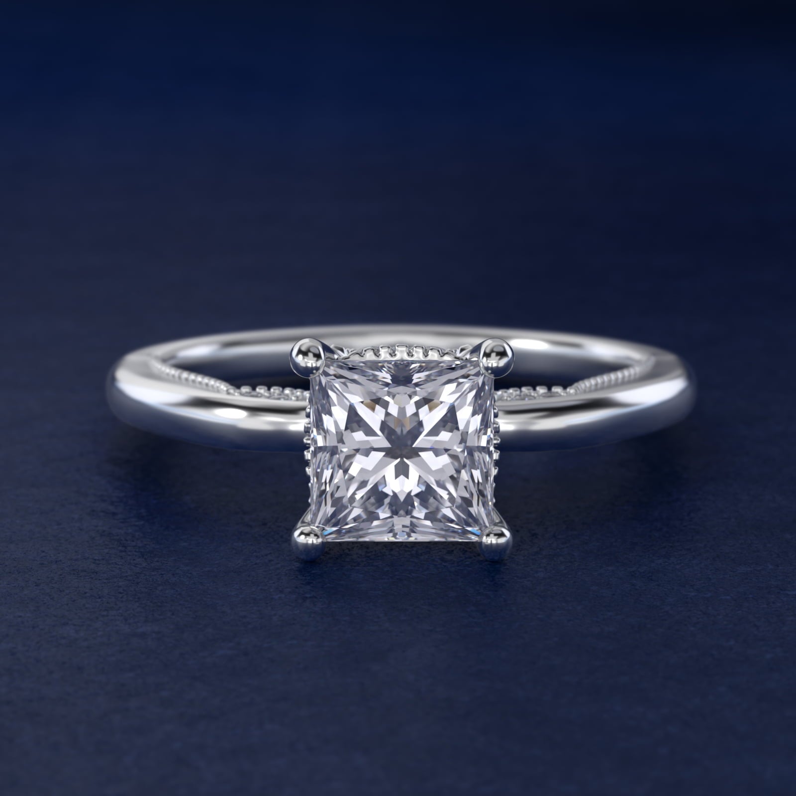 Lace Bridge Solitaire Plus Hidden Halo Diamond Engagement Ring in Platinum (1/5 ct. tw.) - Princess Center