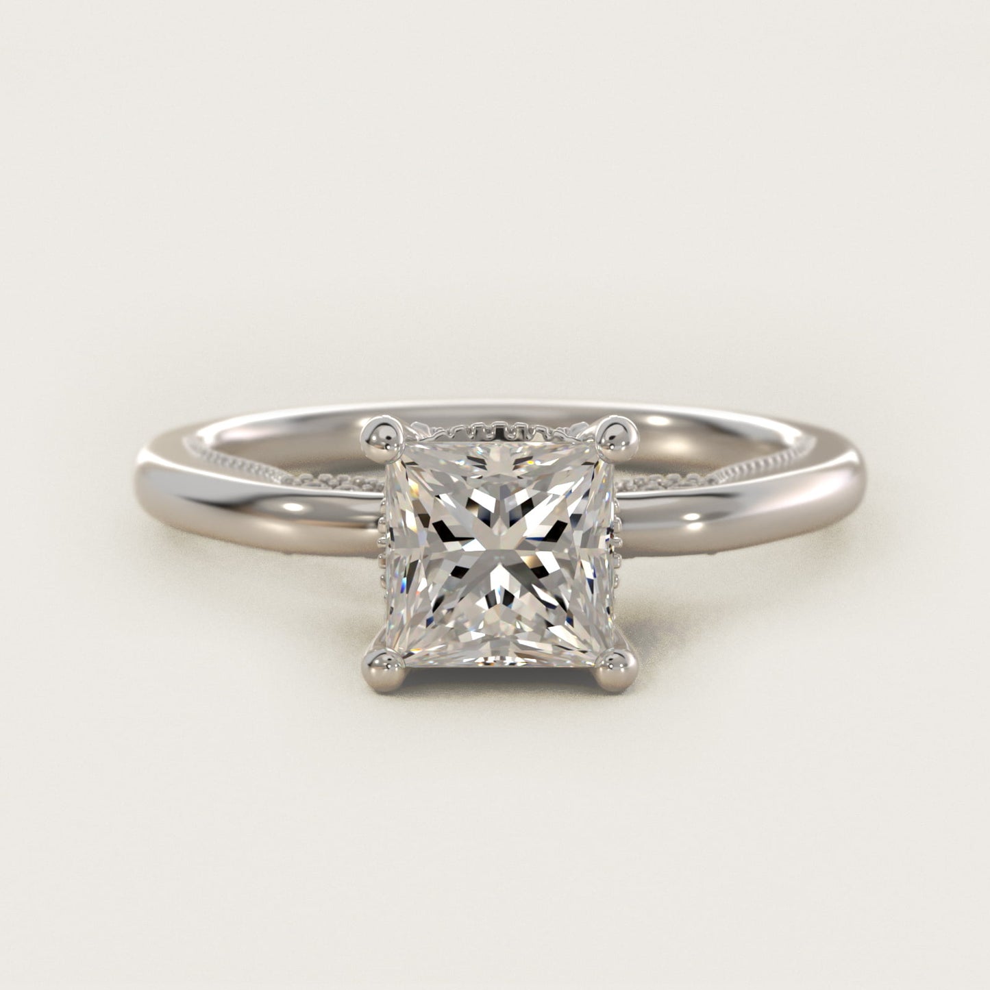 Lace Bridge Solitaire Plus Hidden Halo Diamond Engagement Ring in Platinum (1/5 ct. tw.) - Princess Center