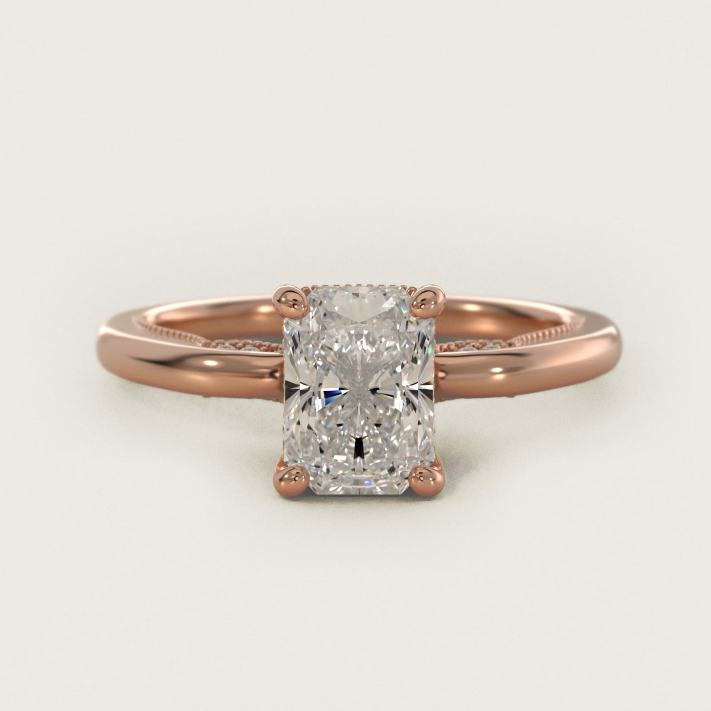 Lace Bridge Solitaire Plus Hidden Halo Diamond Engagement Ring in 14k Rose Gold (1/5 ct. tw.) - Radiant Center