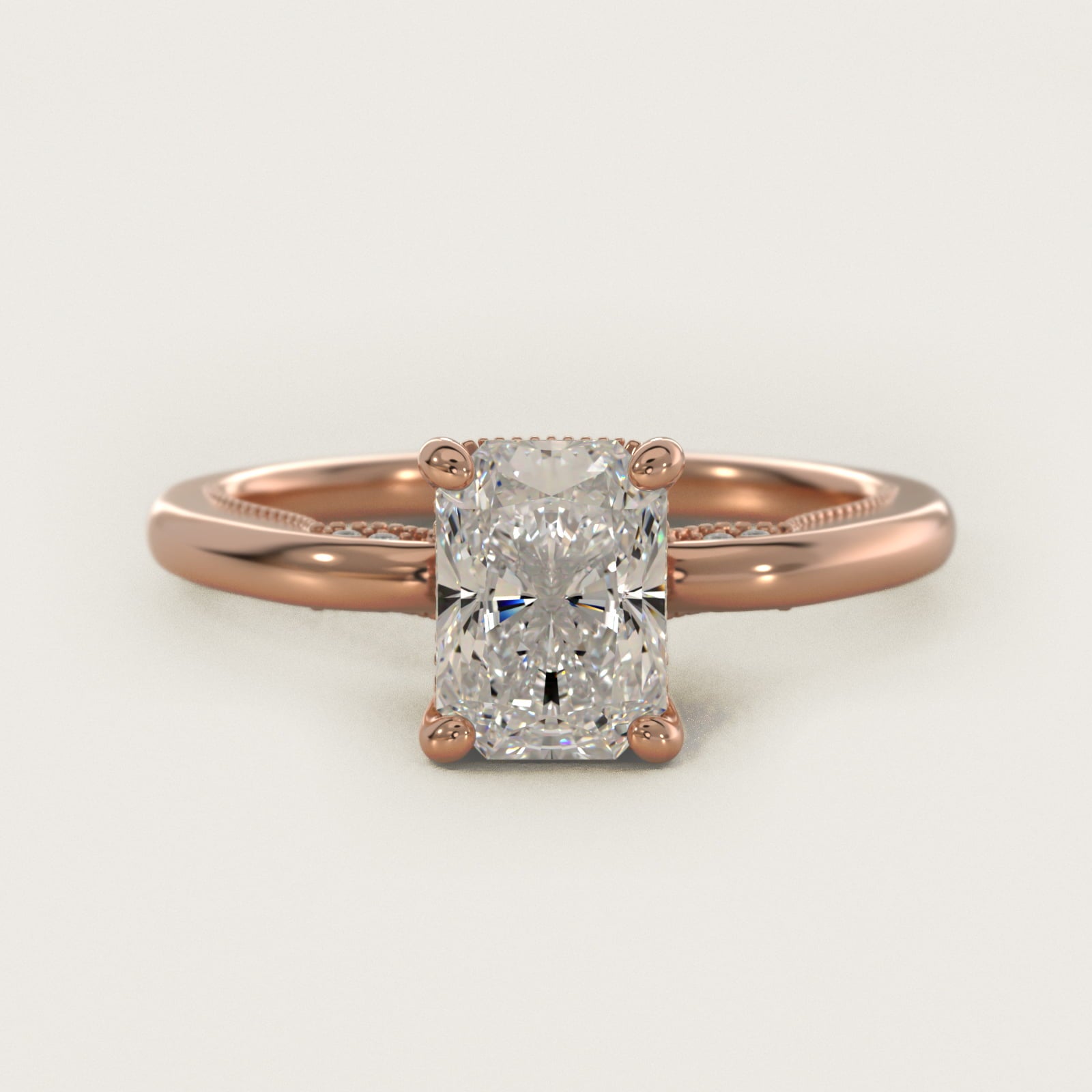 Lace Bridge Solitaire Plus Hidden Halo Diamond Engagement Ring in 18k Rose Gold (1/5 ct. tw.) - Radiant Center