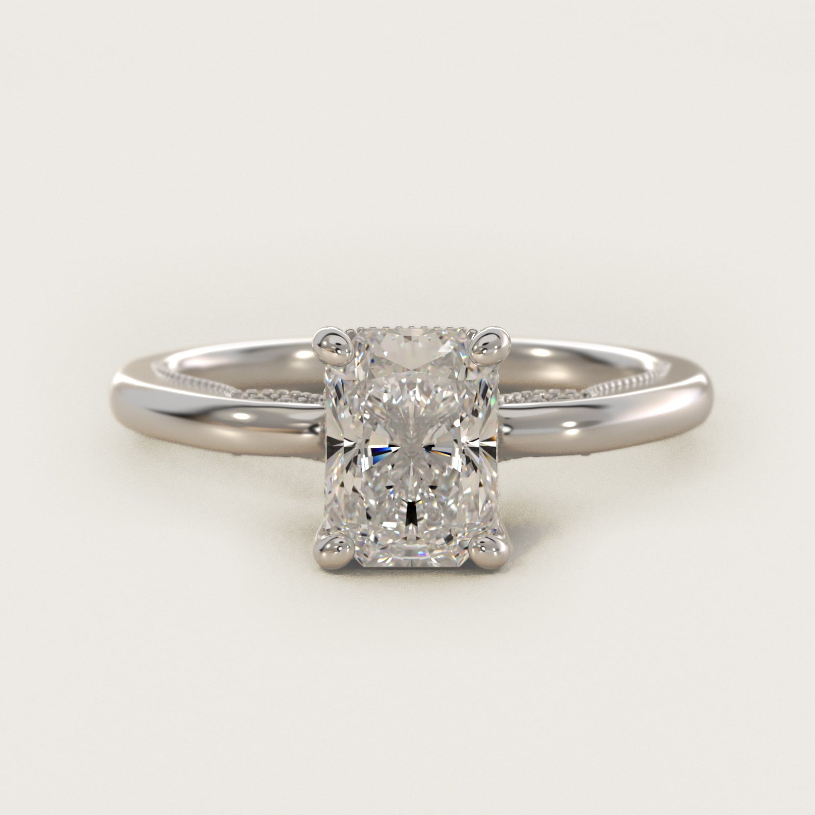 Lace Bridge Solitaire Plus Hidden Halo Diamond Engagement Ring in 18k White Gold (1/5 ct. tw.) - Radiant Center