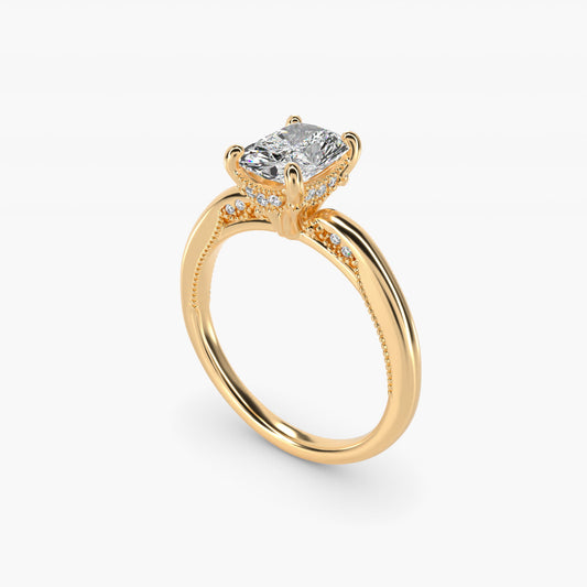 Lace Bridge Solitaire Plus Hidden Halo Diamond Engagement Ring in 14k Yellow Gold (1/5 ct. tw.) - Radiant Center