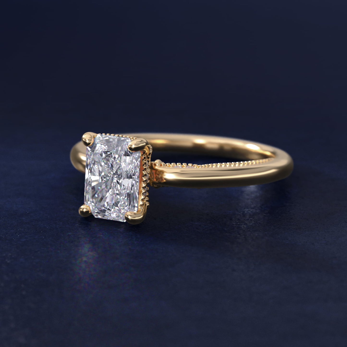 Lace Bridge Solitaire Plus Hidden Halo Diamond Engagement Ring in 14k Yellow Gold (1/5 ct. tw.) - Radiant Center