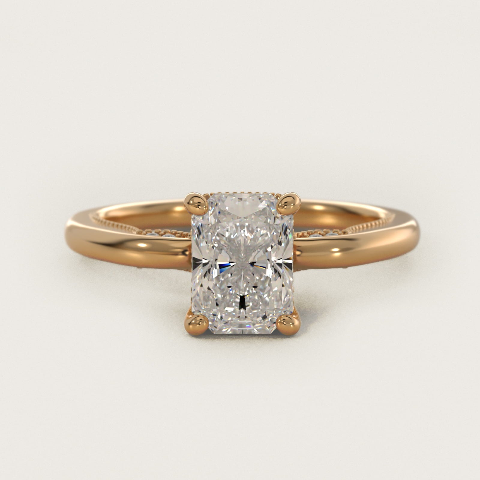 Lace Bridge Solitaire Plus Hidden Halo Diamond Engagement Ring in 18k Yellow Gold (1/5 ct. tw.) - Radiant Center