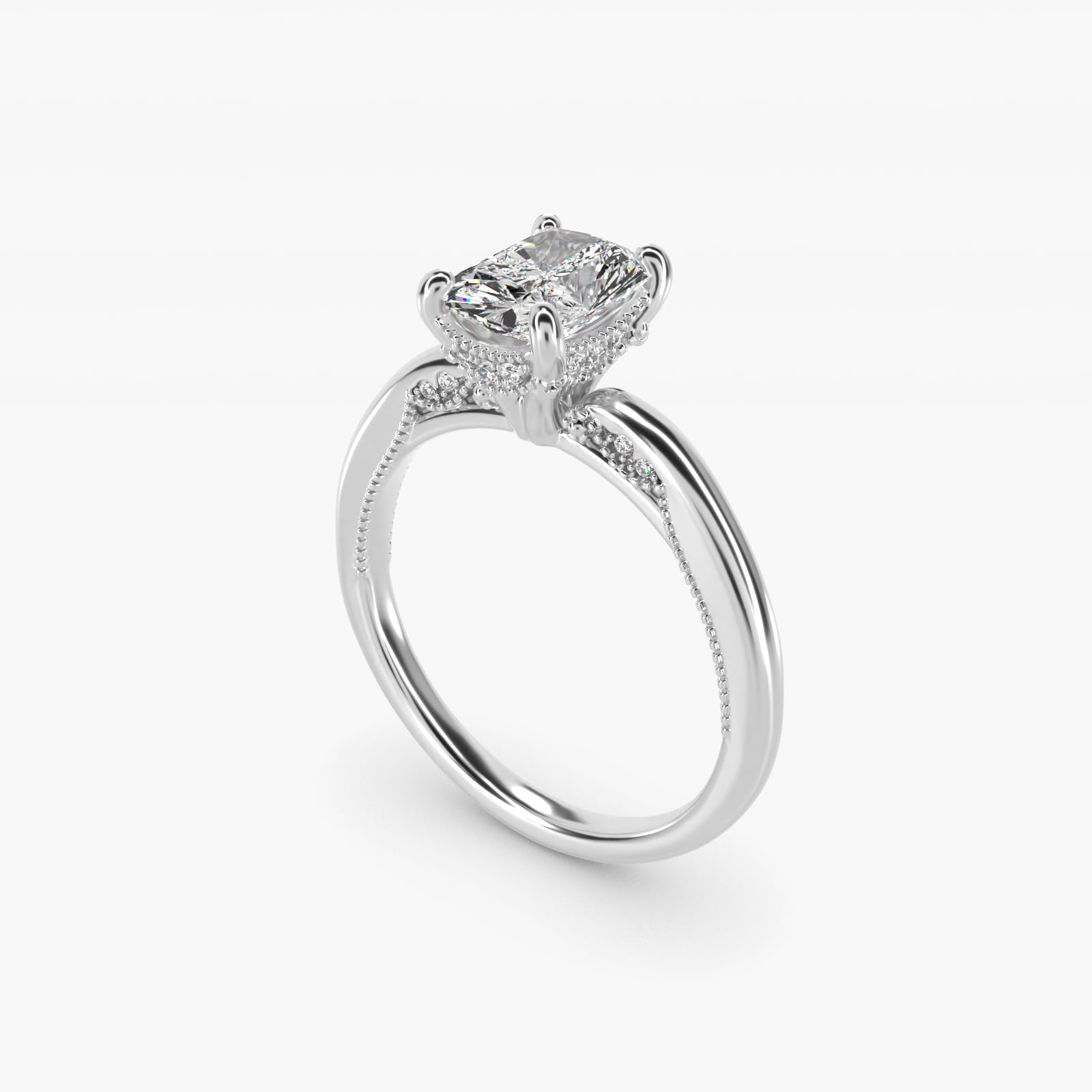 Lace Bridge Solitaire Plus Hidden Halo Diamond Engagement Ring in Platinum (1/5 ct. tw.) - Radiant Center