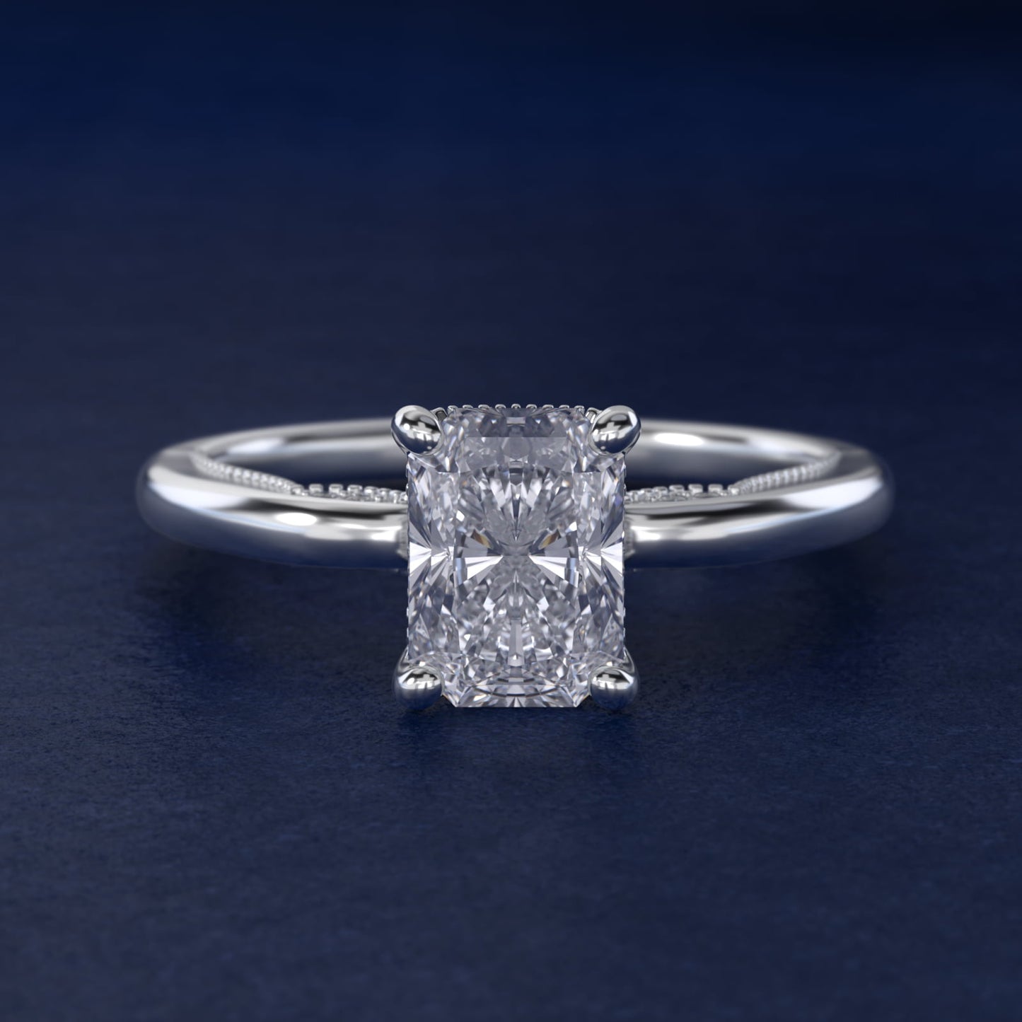 Lace Bridge Solitaire Plus Hidden Halo Diamond Engagement Ring in Platinum (1/5 ct. tw.) - Radiant Center
