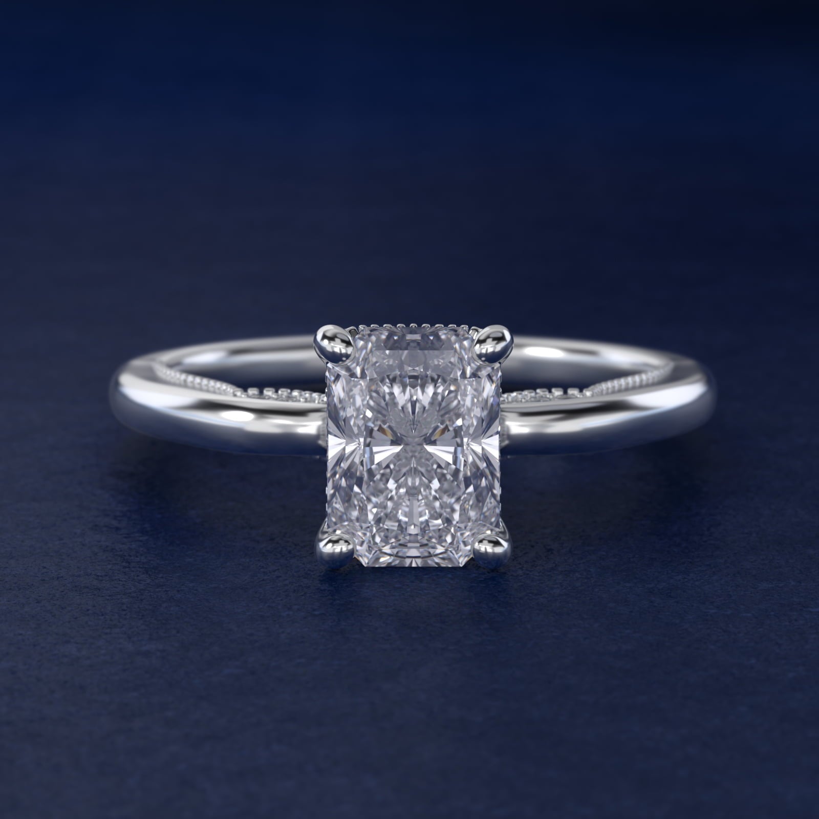 Lace Bridge Solitaire Plus Hidden Halo Diamond Engagement Ring in Platinum (1/5 ct. tw.) - Radiant Center