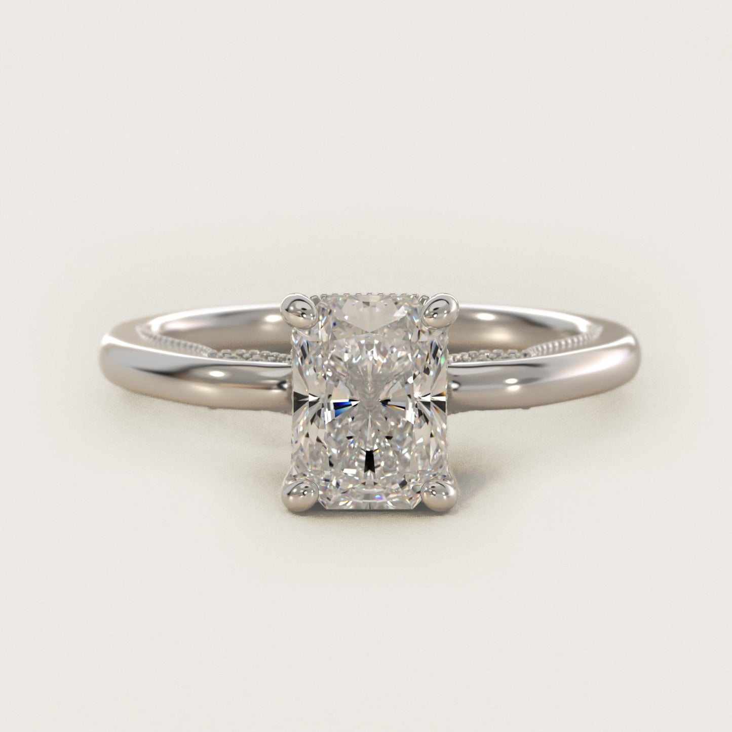 Lace Bridge Solitaire Plus Hidden Halo Diamond Engagement Ring in Platinum (1/5 ct. tw.) - Radiant Center