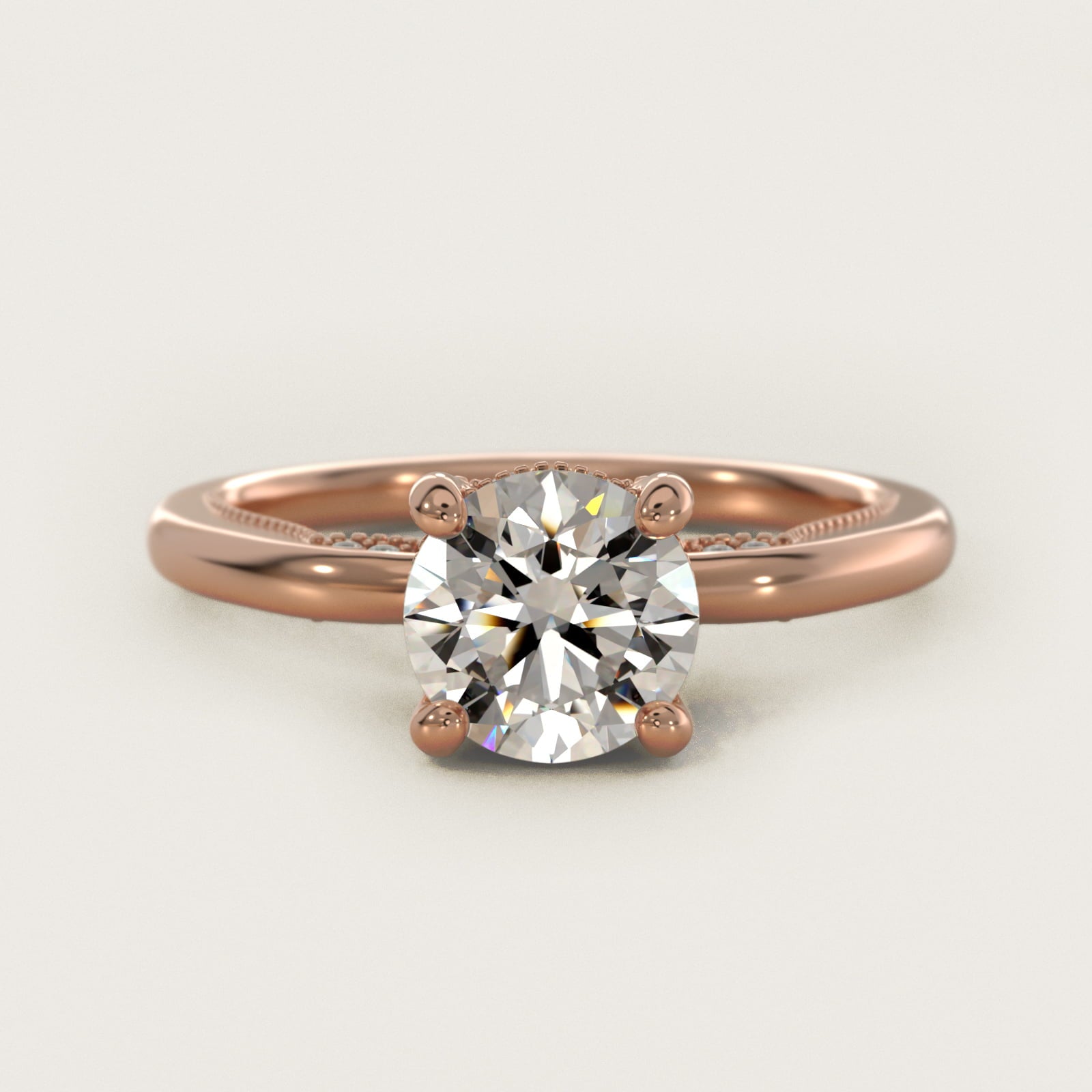Lace Bridge Solitaire Plus Hidden Halo Diamond Engagement Ring in 14k Rose Gold (1/5 ct. tw.) - Round Center