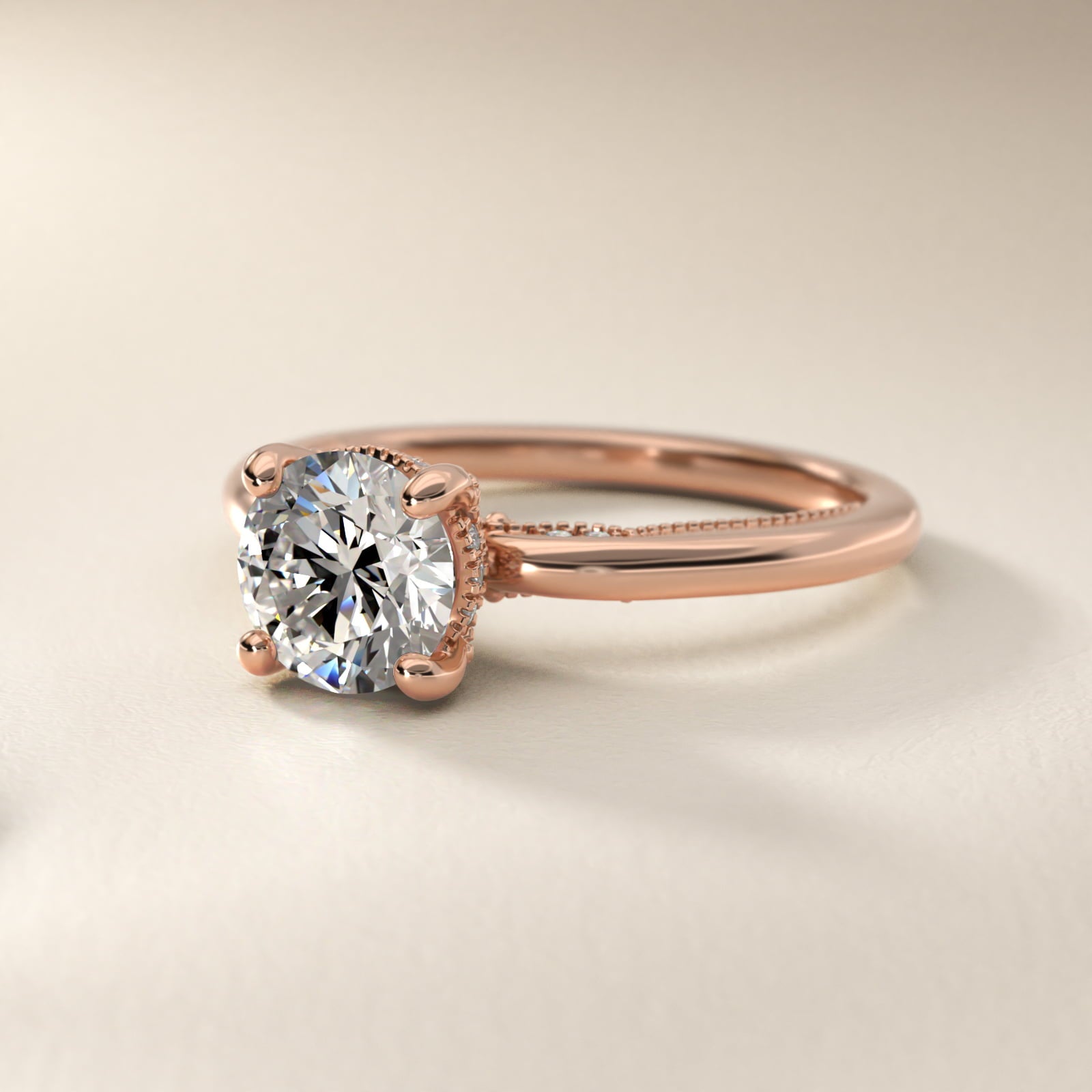 Lace Bridge Solitaire Plus Hidden Halo Diamond Engagement Ring in 14k Rose Gold (1/5 ct. tw.) - Round Center
