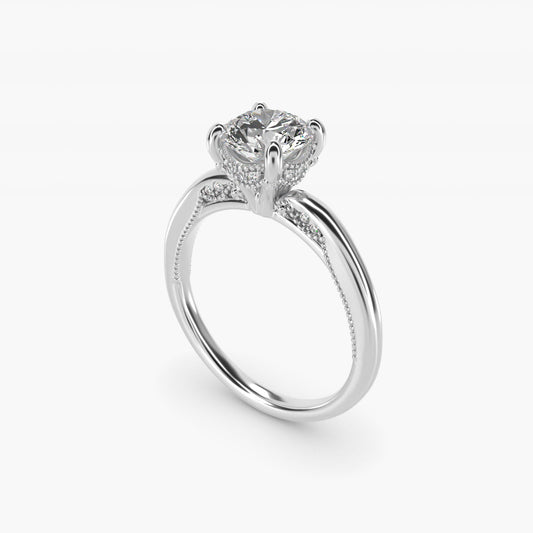 Lace Bridge Solitaire Plus Hidden Halo Diamond Engagement Ring in 14k White Gold (1/5 ct. tw.) - Round Center