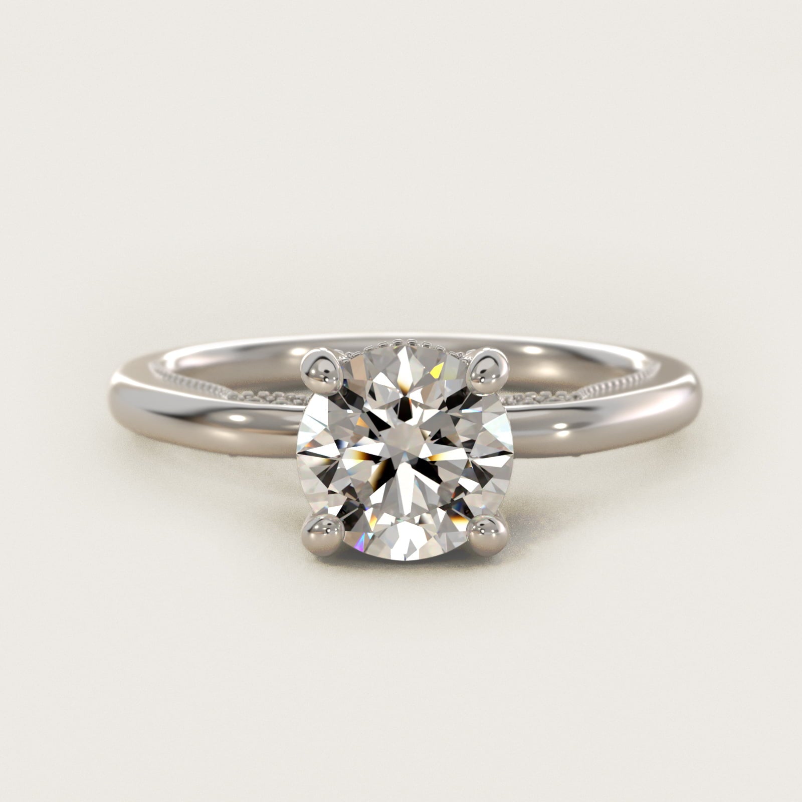Lace Bridge Solitaire Plus Hidden Halo Diamond Engagement Ring in 14k White Gold (1/5 ct. tw.) - Round Center
