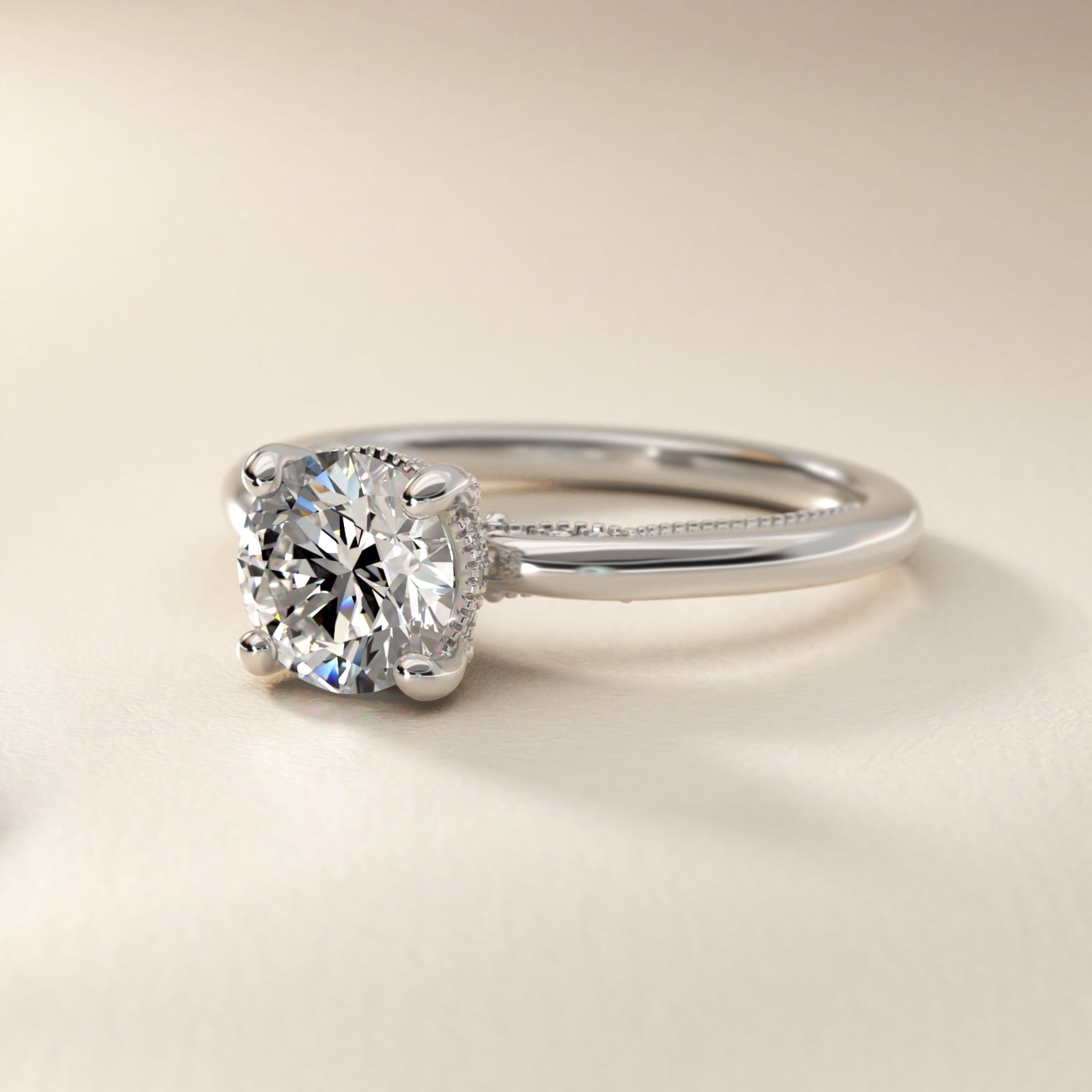 Lace Bridge Solitaire Plus Hidden Halo Diamond Engagement Ring in 14k White Gold (1/5 ct. tw.) - Round Center