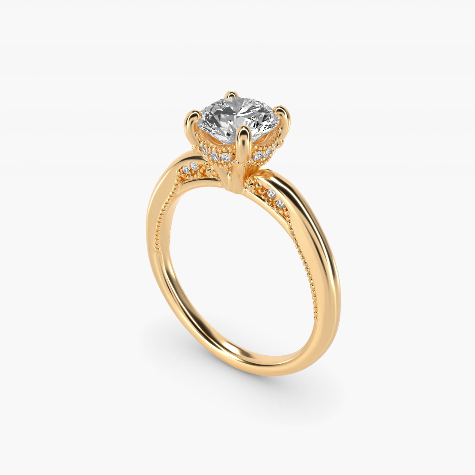 Lace Bridge Solitaire Plus Hidden Halo Diamond Engagement Ring in 14k Yellow Gold (1/5 ct. tw.) - Round Center