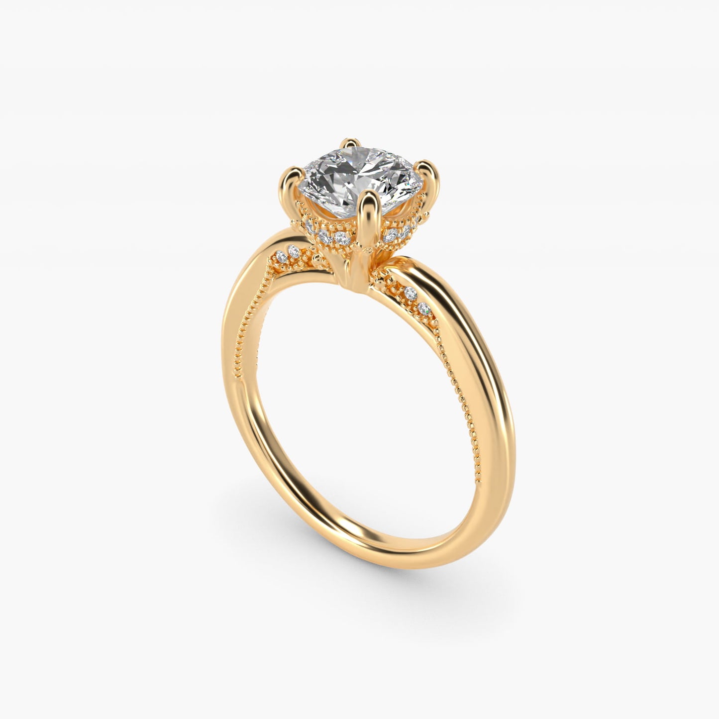 Lace Bridge Solitaire Plus Hidden Halo Diamond Engagement Ring in 18k Yellow Gold (1/5 ct. tw.) - Round Center