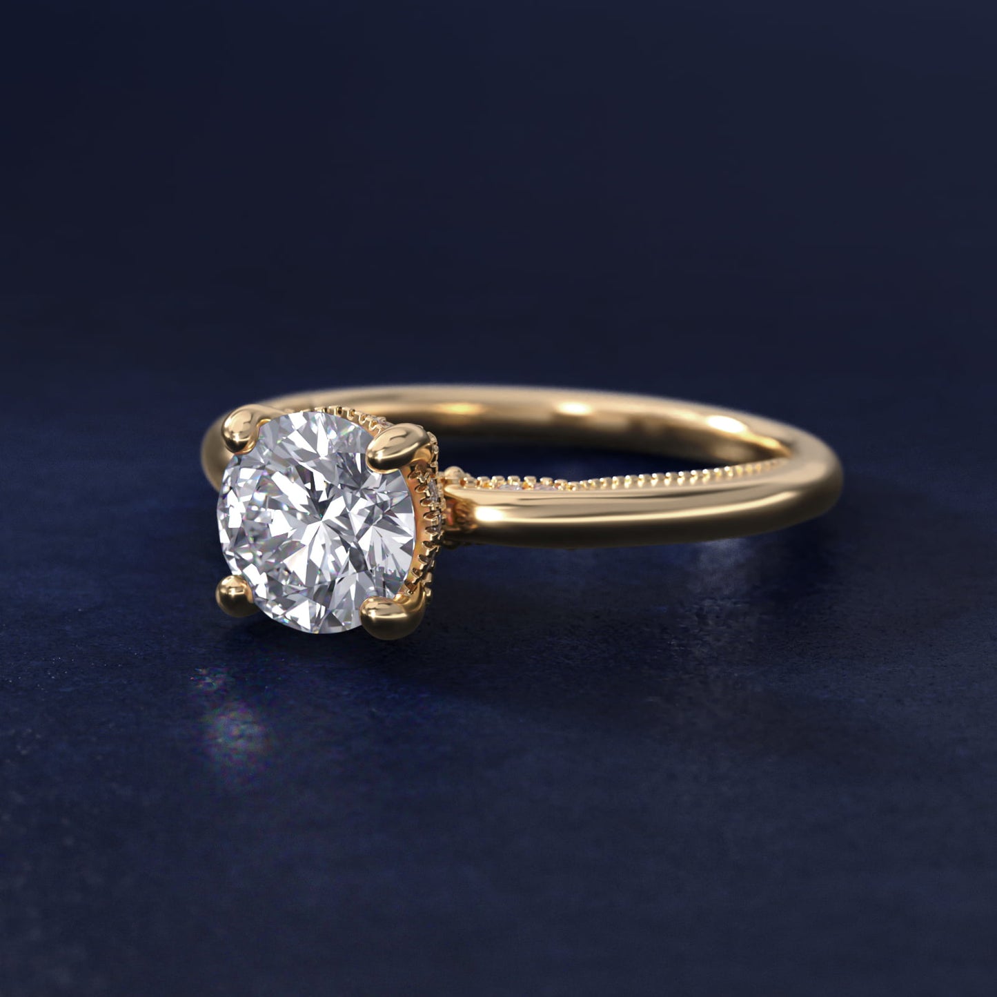 Lace Bridge Solitaire Plus Hidden Halo Diamond Engagement Ring in 14k Yellow Gold (1/5 ct. tw.) - Round Center