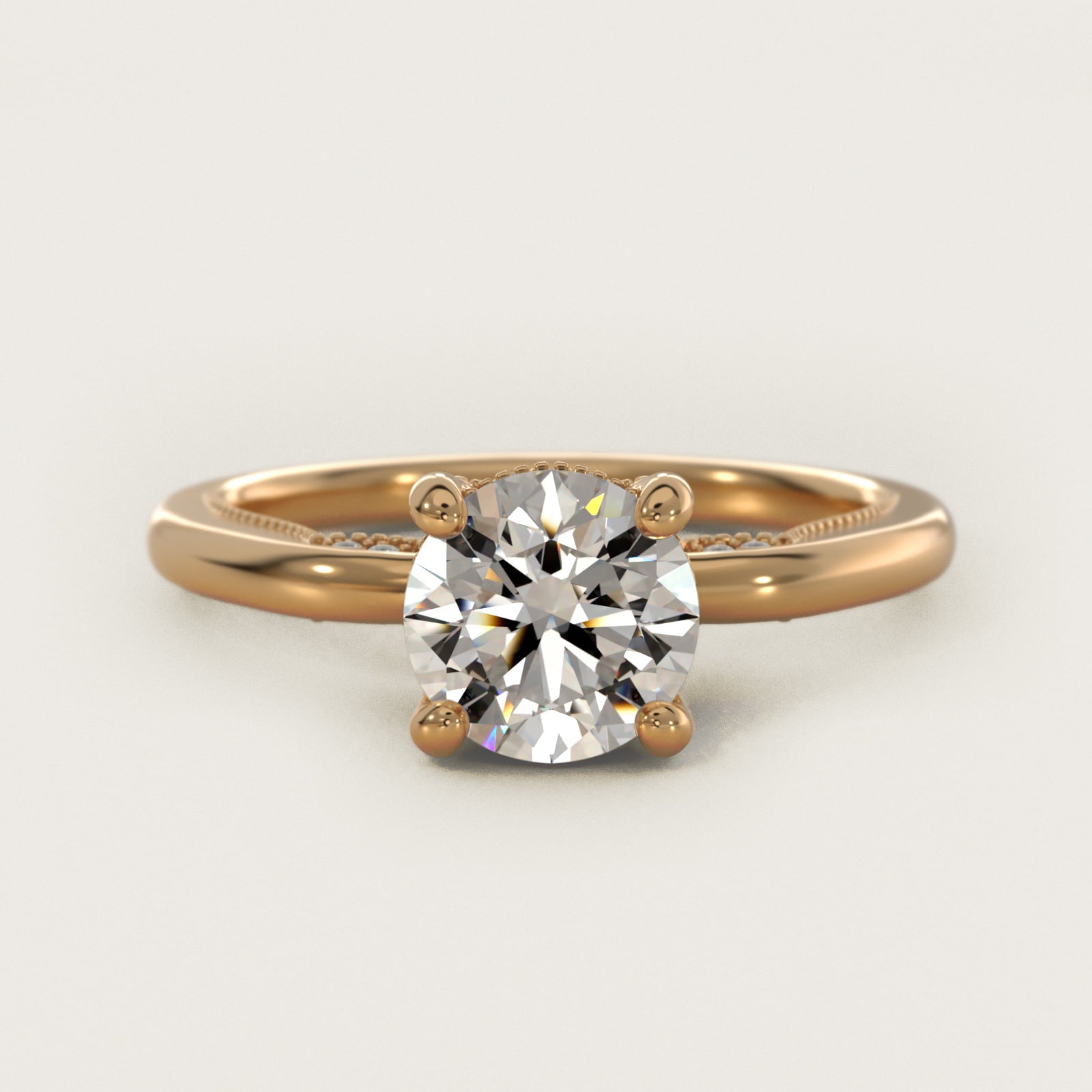 Lace Bridge Solitaire Plus Hidden Halo Diamond Engagement Ring in 14k Yellow Gold (1/5 ct. tw.) - Round Center