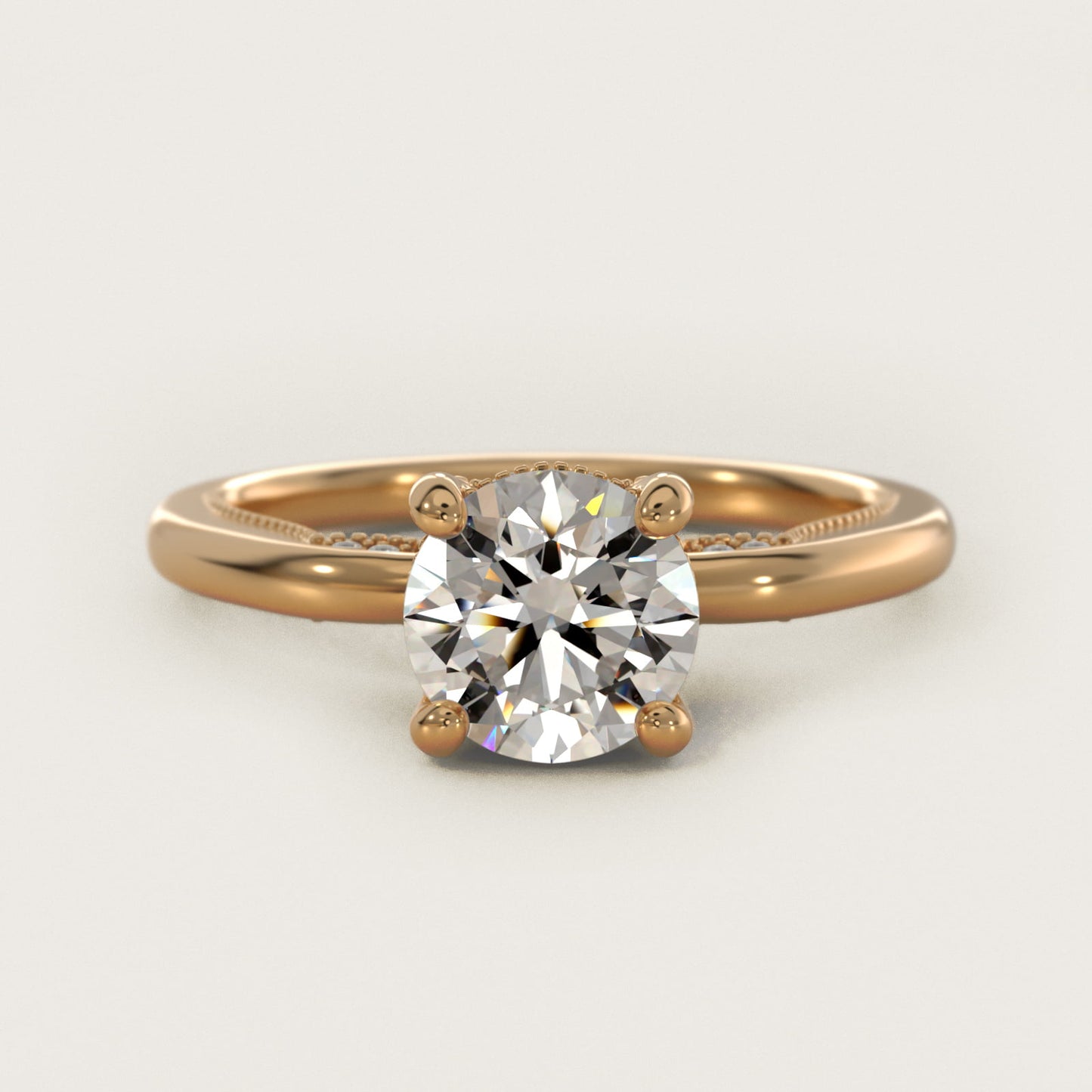 Lace Bridge Solitaire Plus Hidden Halo Diamond Engagement Ring in 18k Yellow Gold (1/5 ct. tw.) - Round Center