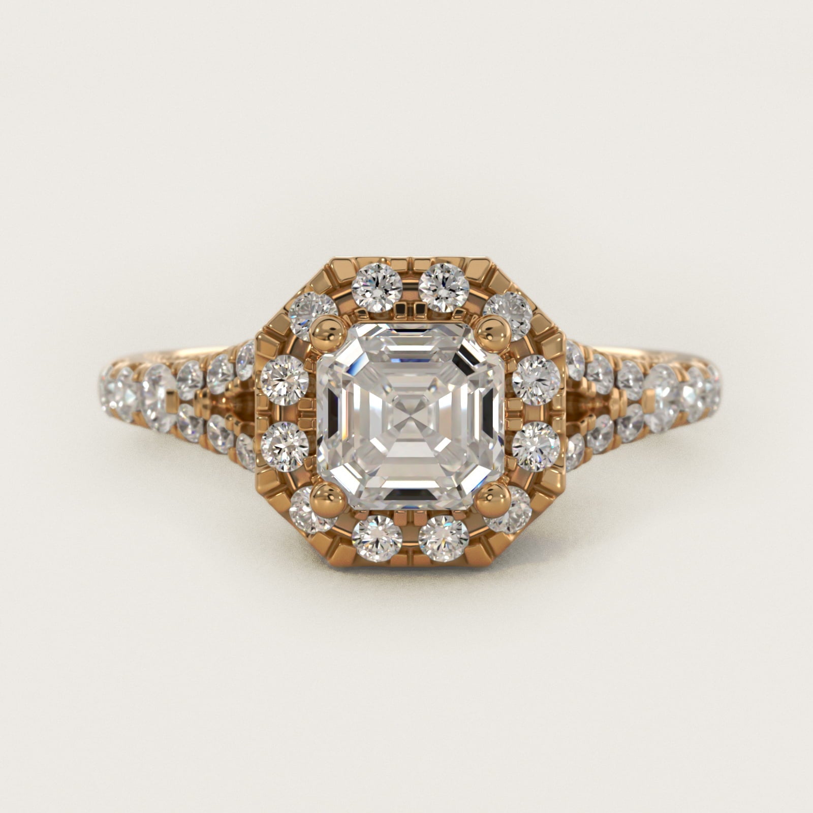 Lace Bridge Split Shank Halo Diamond Engagement Ring in 18k Yellow Gold (3/4 ct. tw.) - Asscher Center