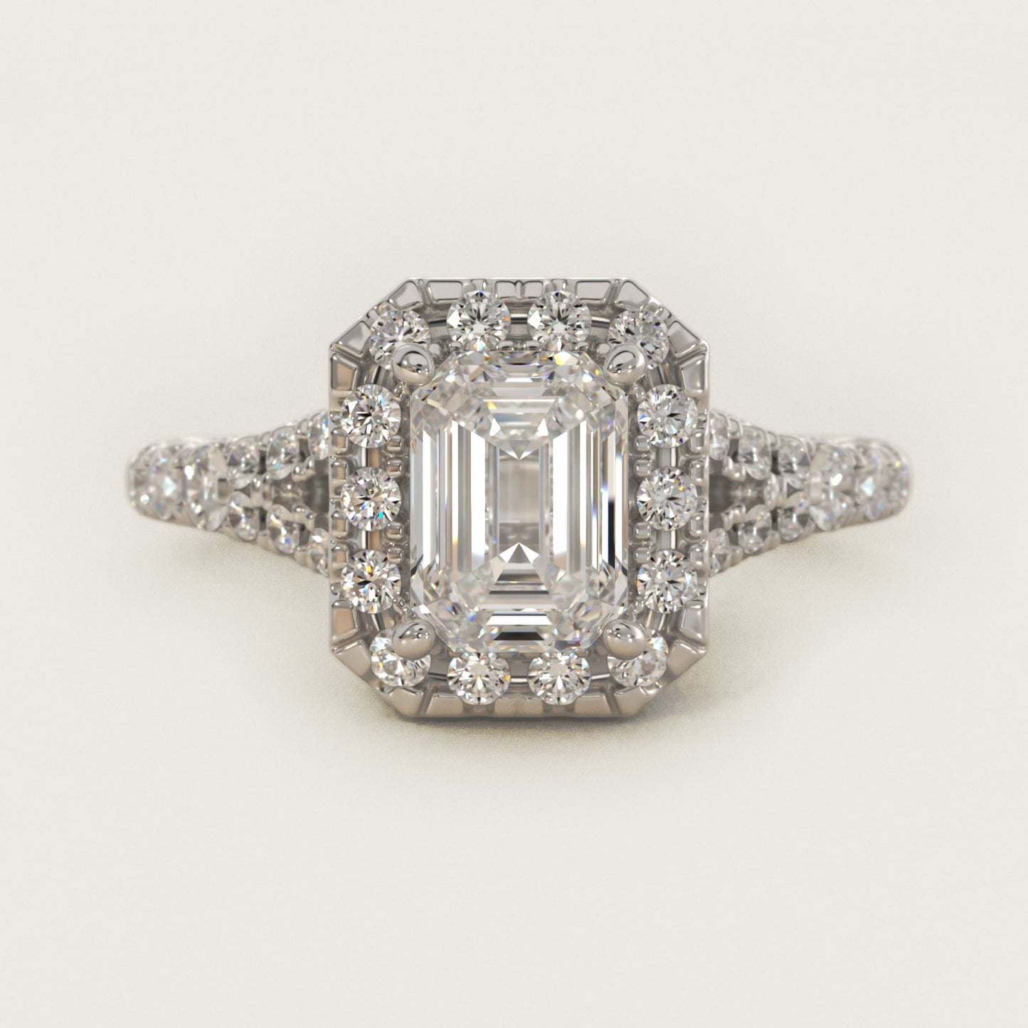 Lace Bridge Split Shank Halo Diamond Engagement Ring in 14k White Gold (3/4 ct. tw.) - Emerald Center