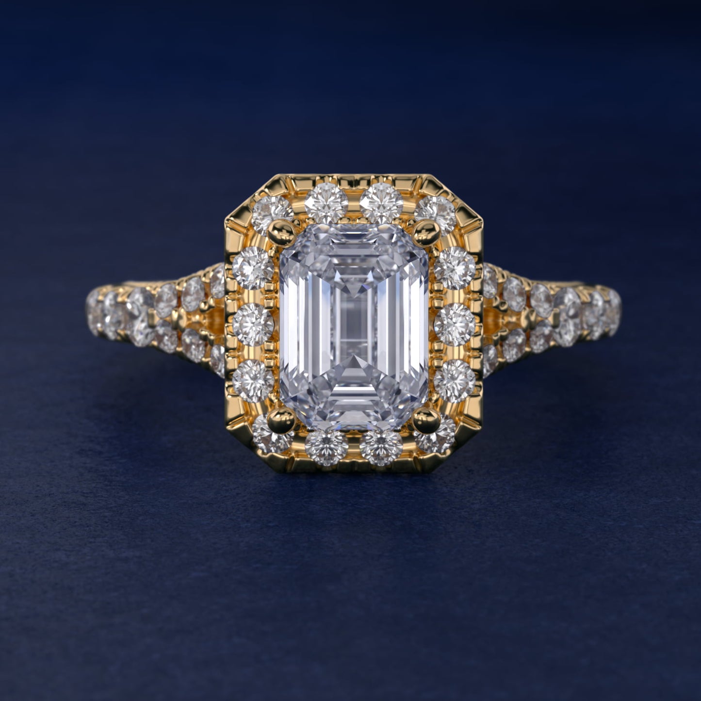 Lace Bridge Split Shank Halo Diamond Engagement Ring in 14k Yellow Gold (3/4 ct. tw.) - Emerald Center