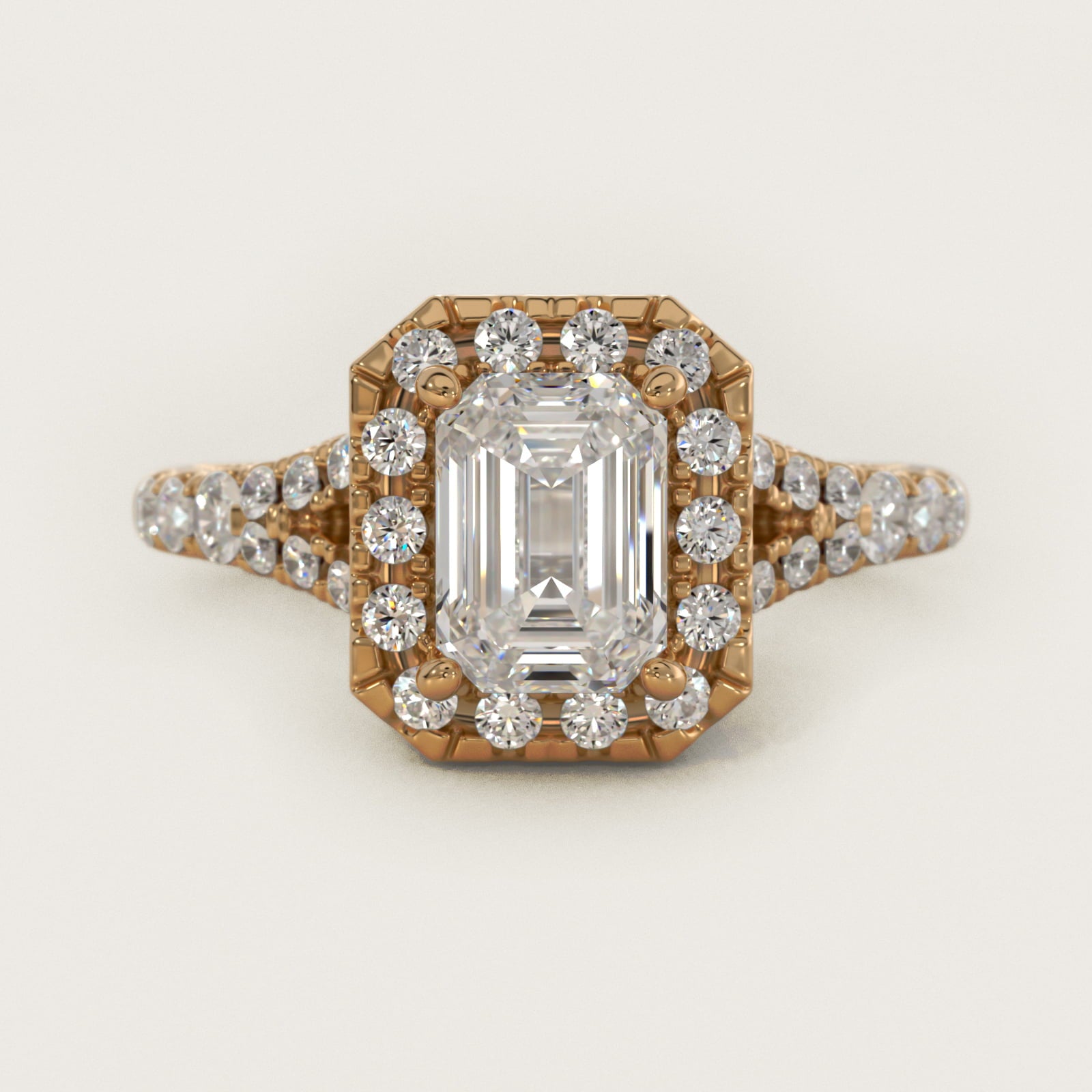 Lace Bridge Split Shank Halo Diamond Engagement Ring in 14k Yellow Gold (3/4 ct. tw.) - Emerald Center