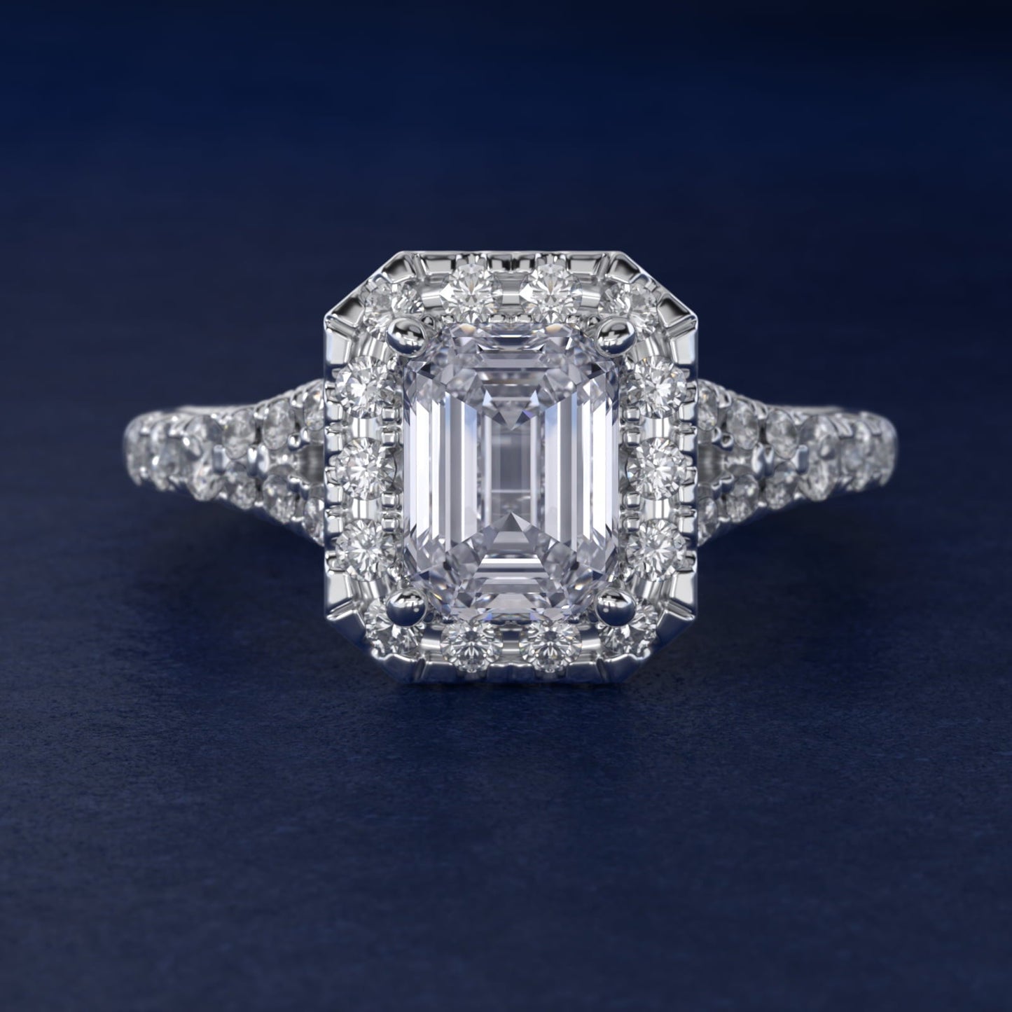 Lace Bridge Split Shank Halo Diamond Engagement Ring in Platinum (3/4 ct. tw.) - Emerald Center