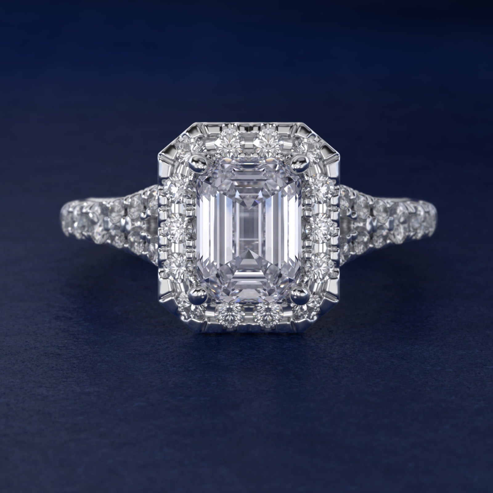Lace Bridge Split Shank Halo Diamond Engagement Ring in Platinum (3/4 ct. tw.) - Emerald Center