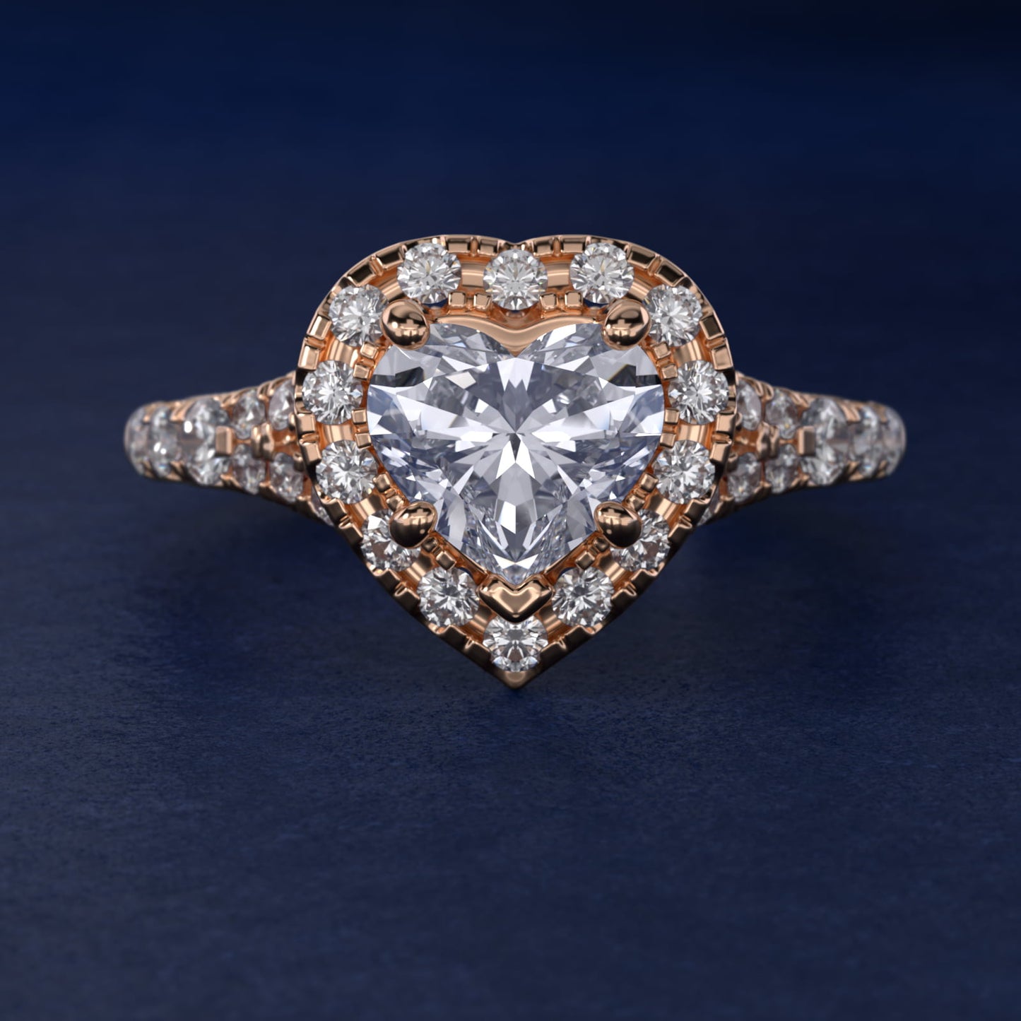 Lace Bridge Split Shank Halo Diamond Engagement Ring in 14k Rose Gold (3/4 ct. tw.) - Heart Center