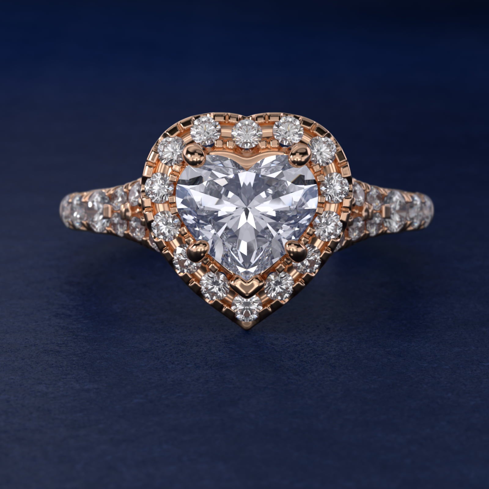 Lace Bridge Split Shank Halo Diamond Engagement Ring in 14k Rose Gold (3/4 ct. tw.) - Heart Center