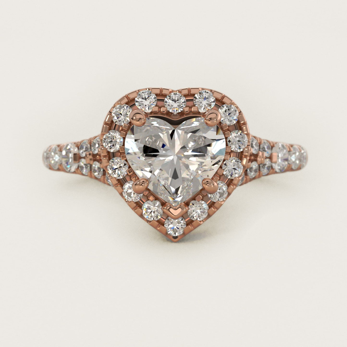 Lace Bridge Split Shank Halo Diamond Engagement Ring in 14k Rose Gold (3/4 ct. tw.) - Heart Center