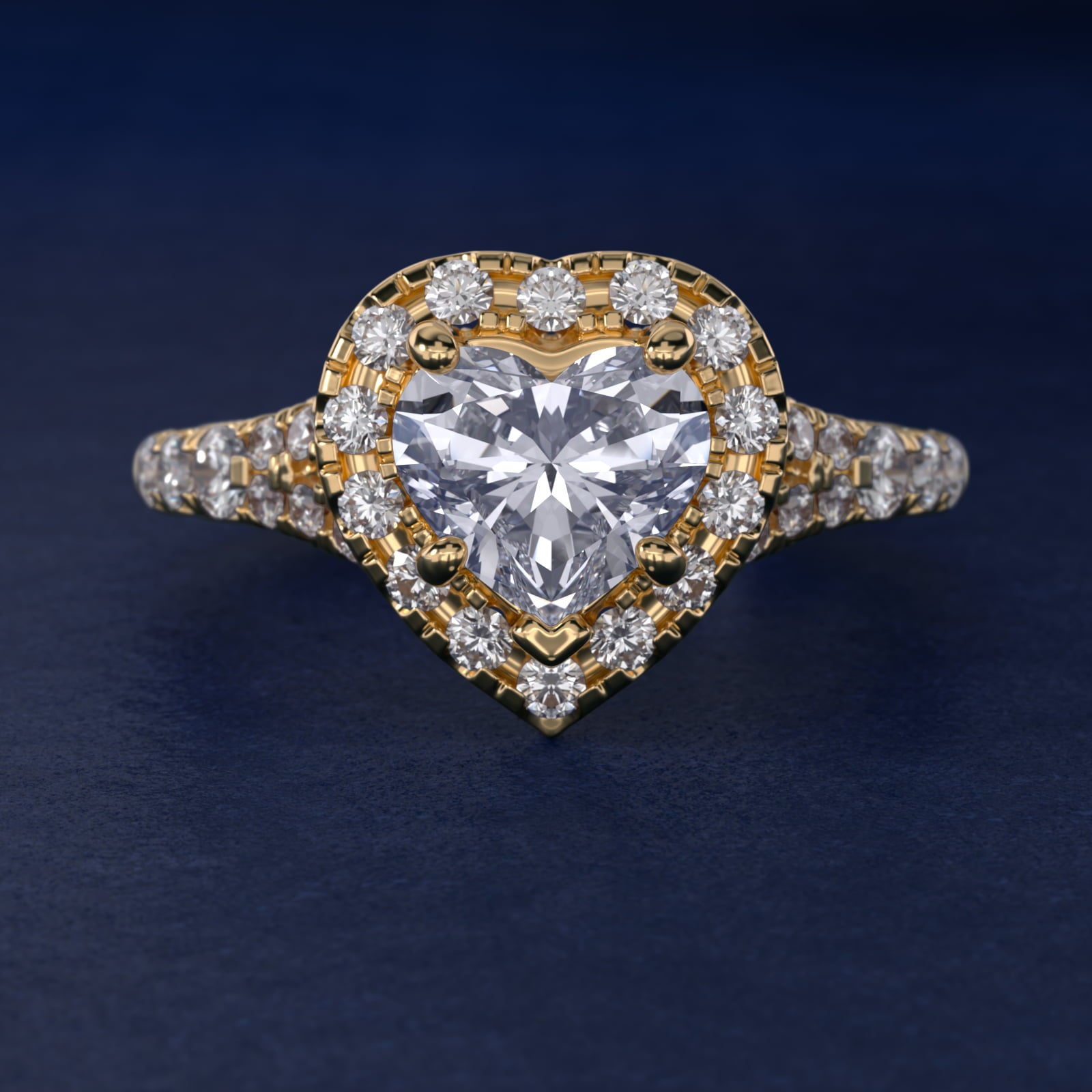 Lace Bridge Split Shank Halo Diamond Engagement Ring in 14k Yellow Gold (3/4 ct. tw.) - Heart Center