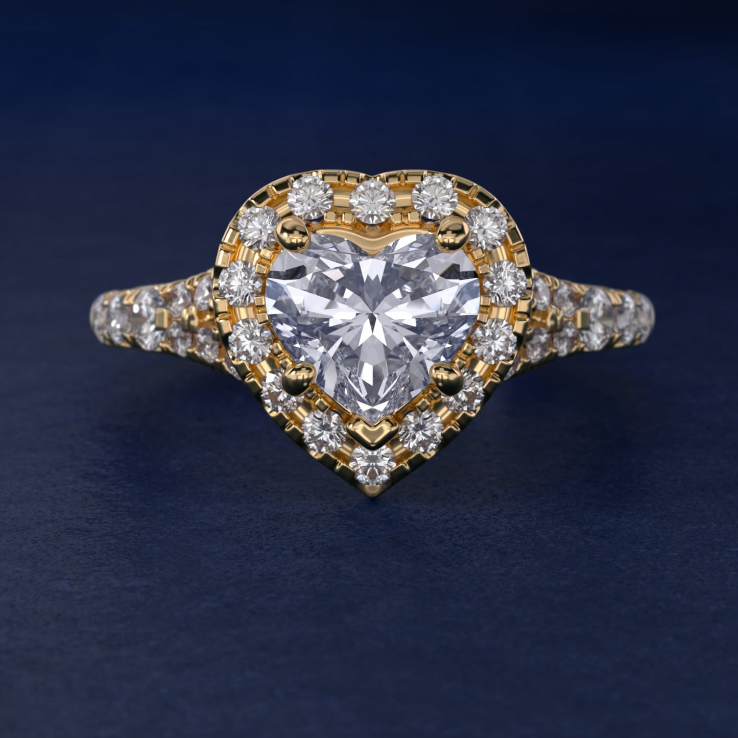 Lace Bridge Split Shank Halo Diamond Engagement Ring in 18k Yellow Gold (3/4 ct. tw.) - Heart Center