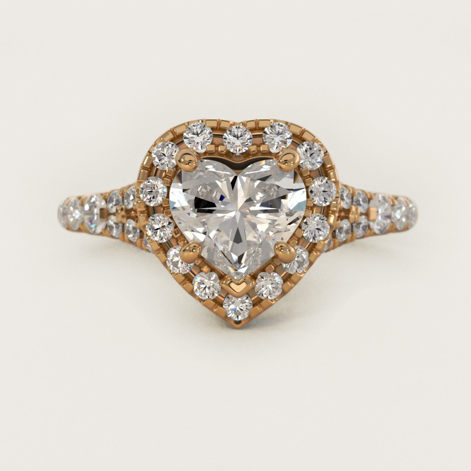 Lace Bridge Split Shank Halo Diamond Engagement Ring in 14k Yellow Gold (3/4 ct. tw.) - Heart Center