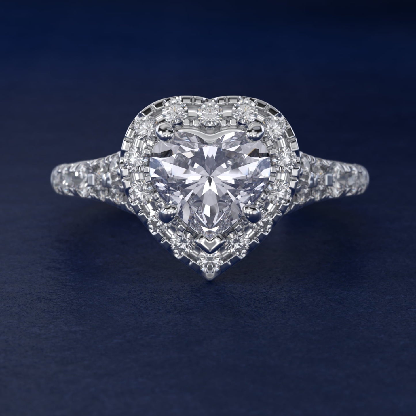 Lace Bridge Split Shank Halo Diamond Engagement Ring in Platinum (3/4 ct. tw.) - Heart Center